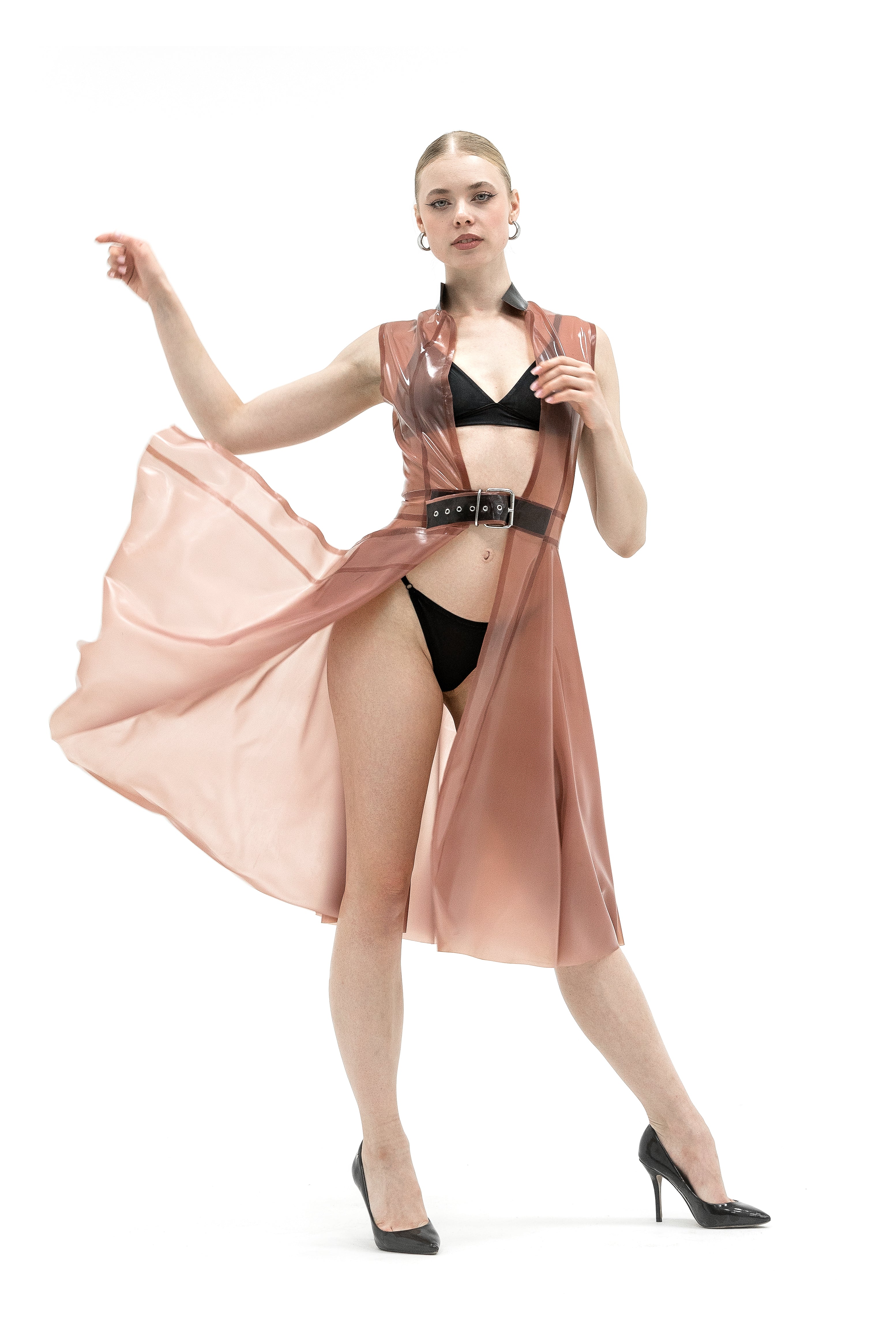 Latex Cape, Sleeveless Cloak. Semi-transparent Pink