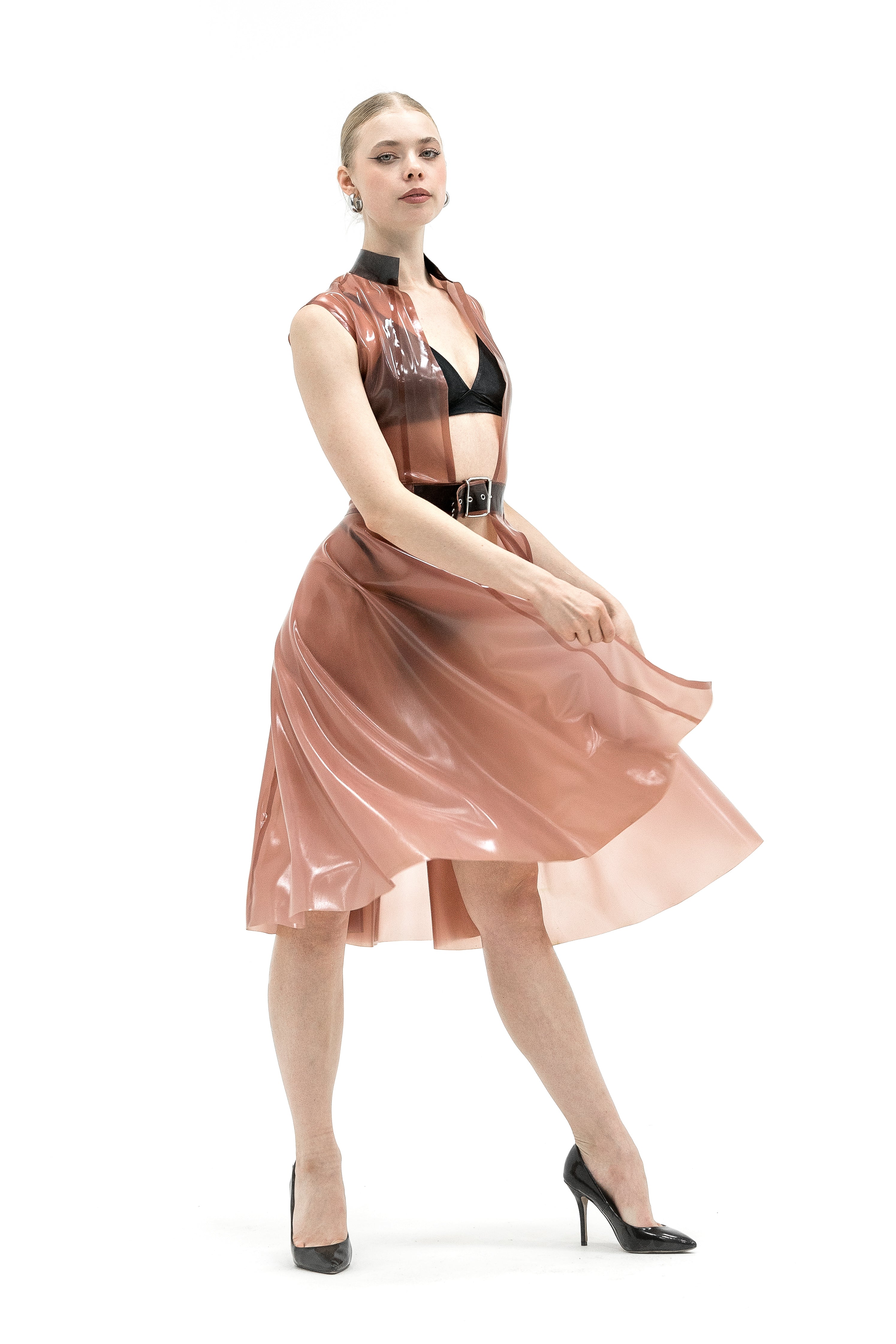 Latex Cape, Sleeveless Cloak. Semi-transparent Pink