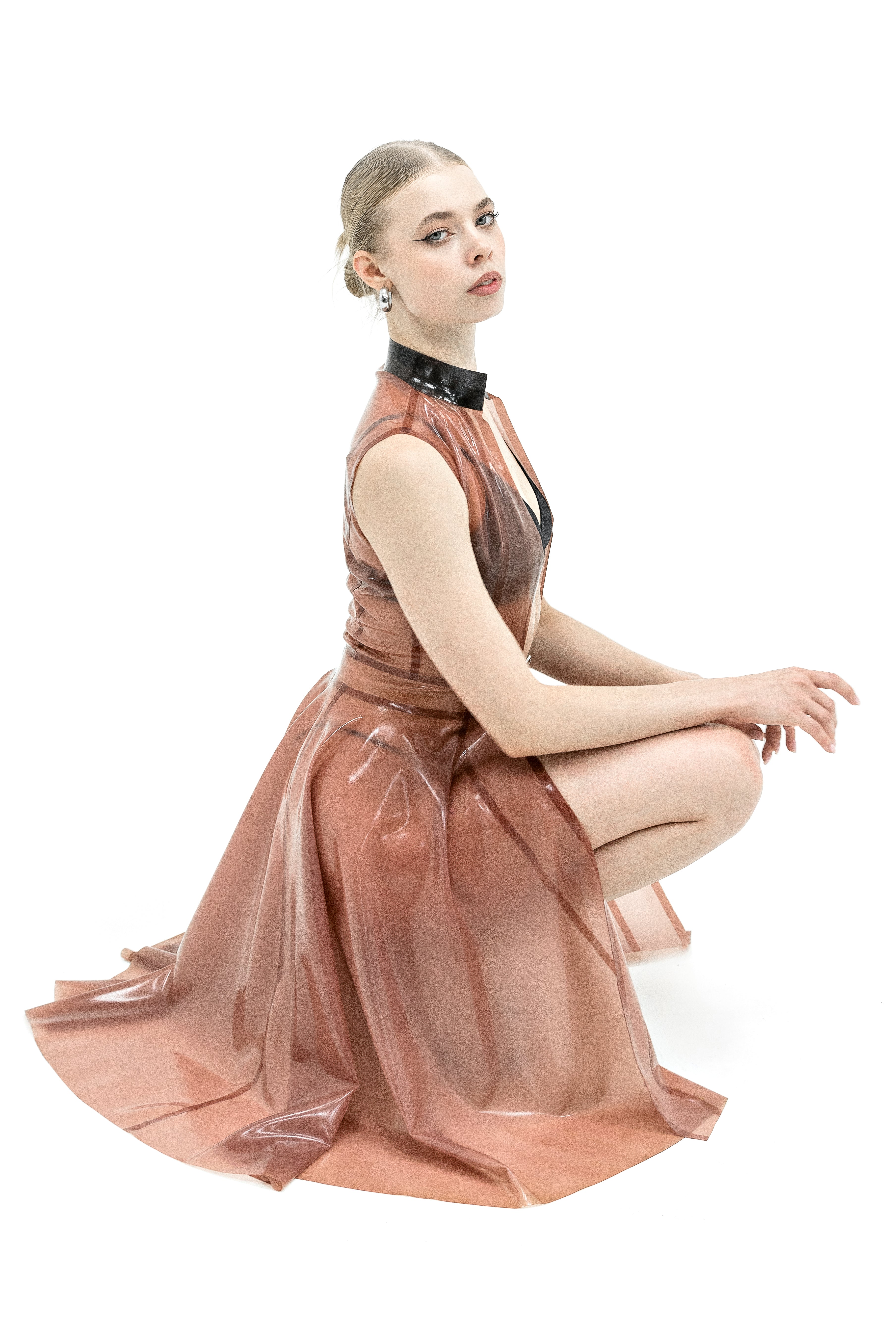 Latex Cape, Sleeveless Cloak. Semi-transparent Pink