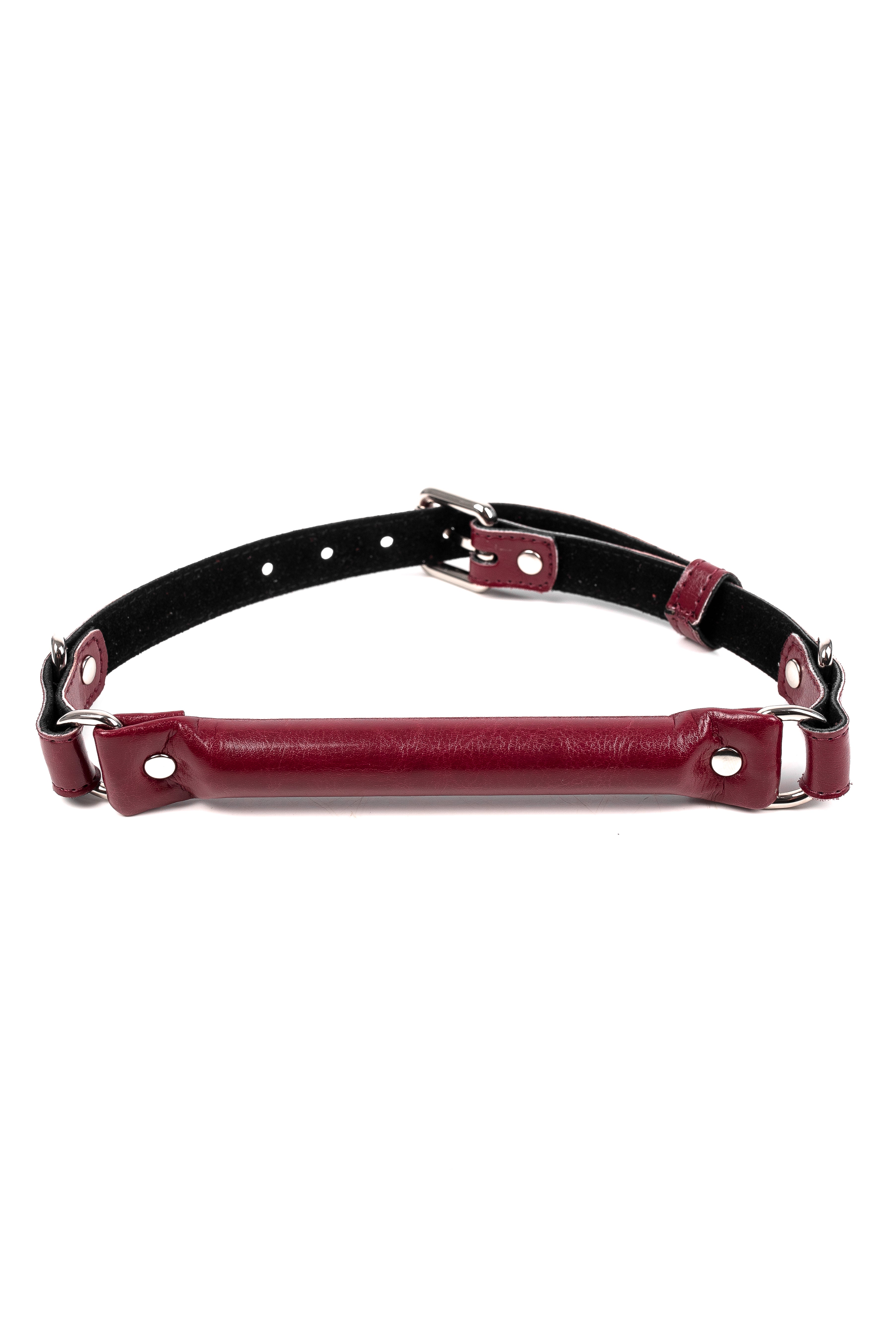 Vegan Leather Bridle Gag with removable chain leash. Burgundy