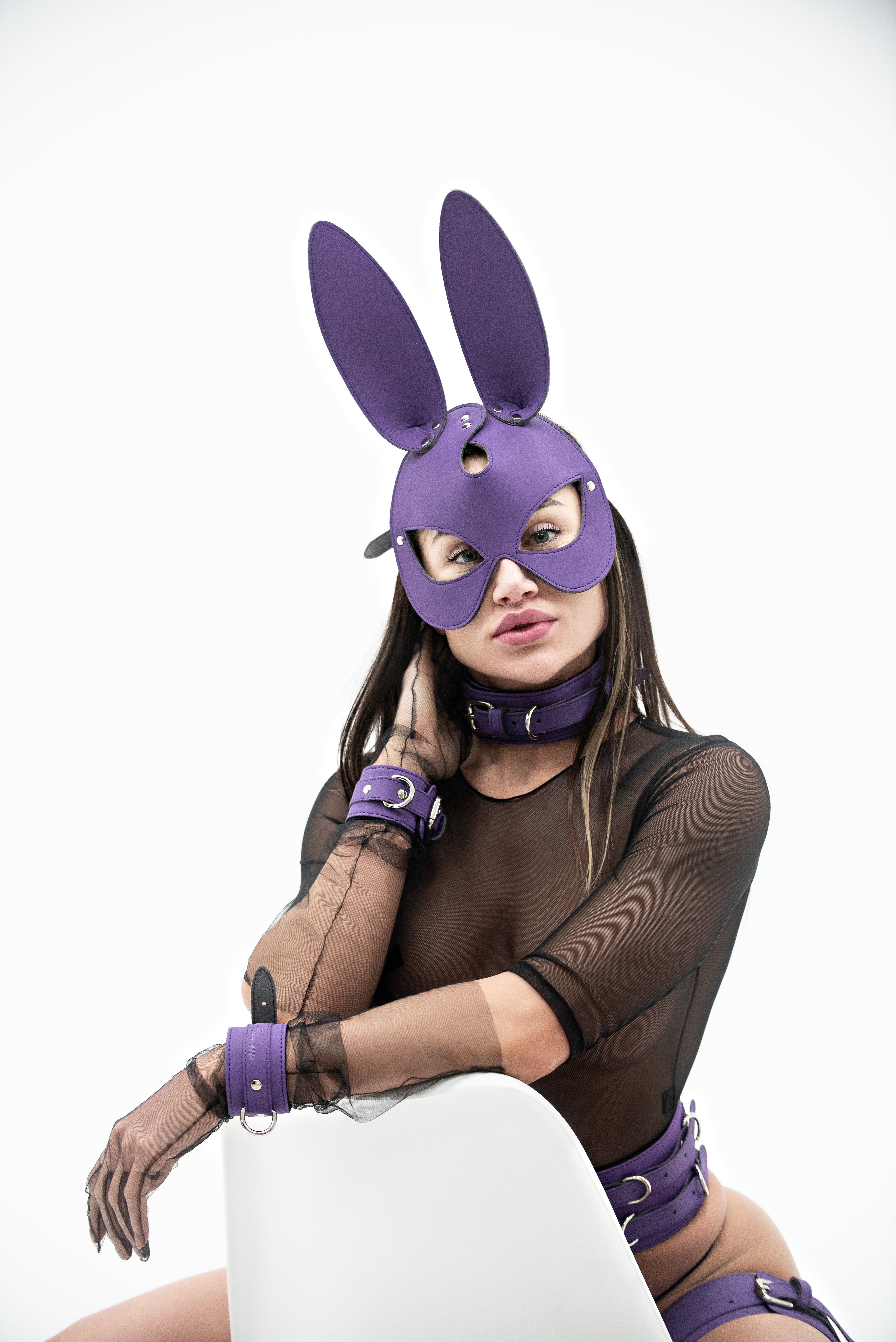 Purple Faux Leather Bunny Face mask.