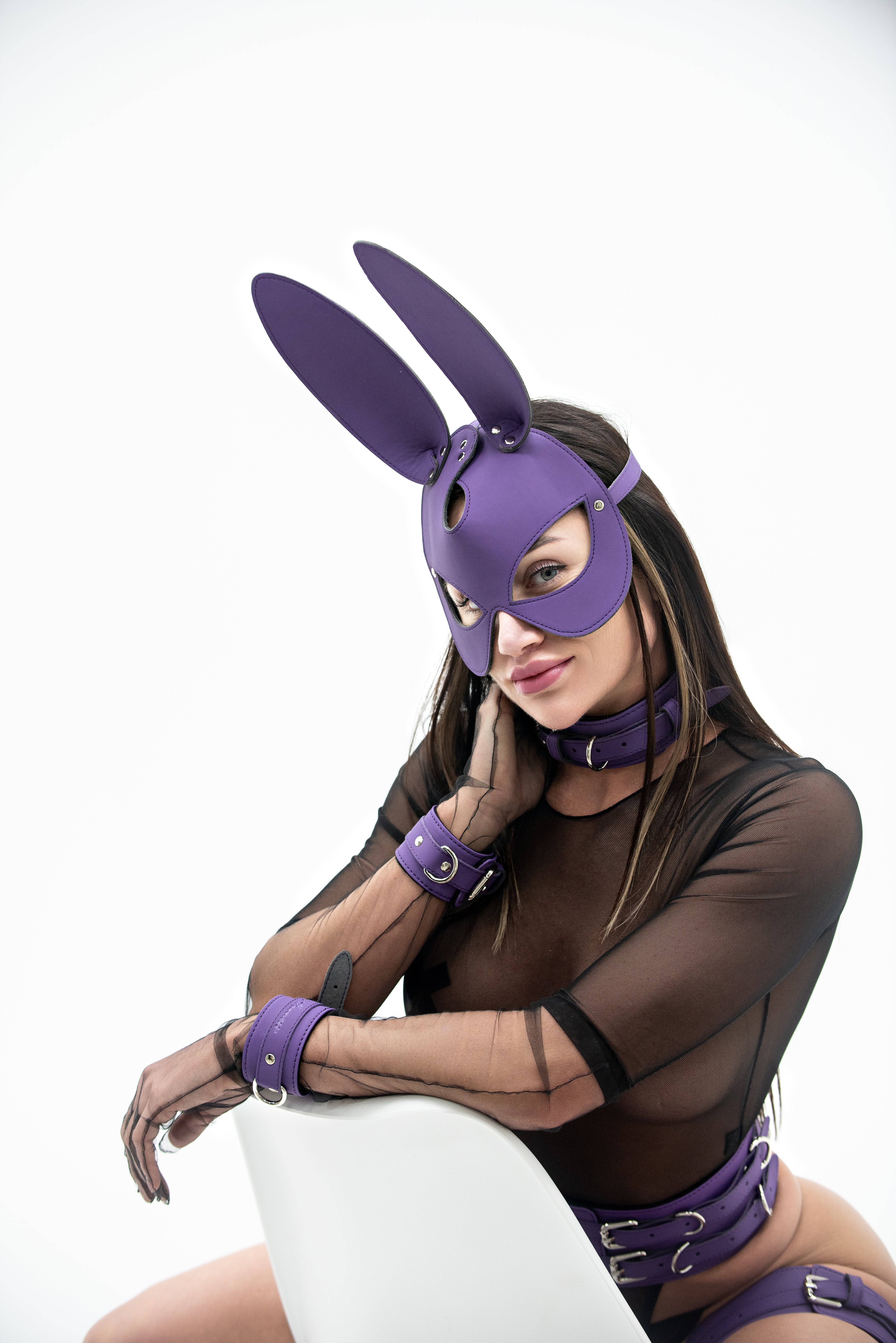 Purple Faux Leather Bunny Face mask.