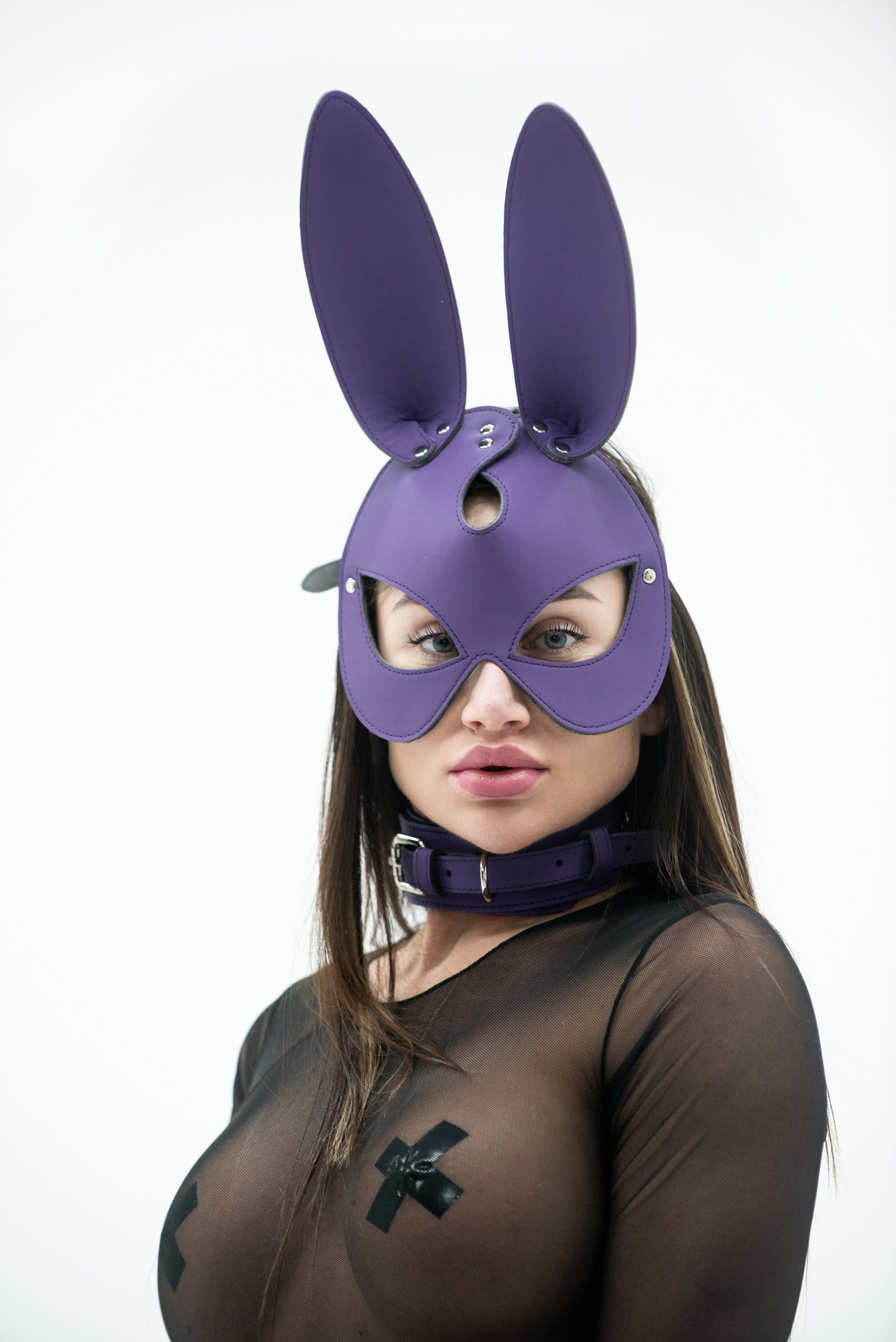Black Faux Leather Bunny Face mask.