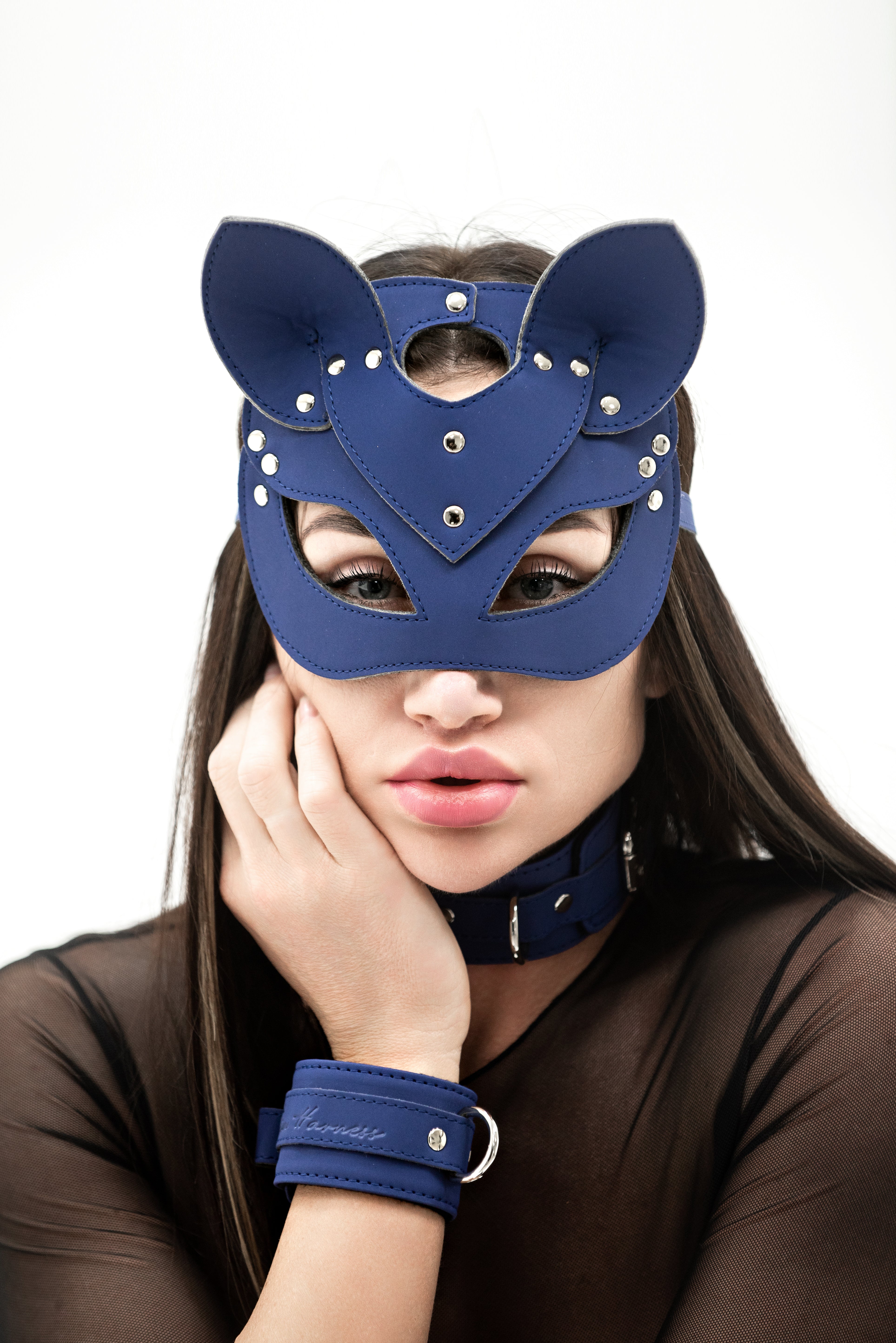 Navy Blue Faux Leather Cat mask