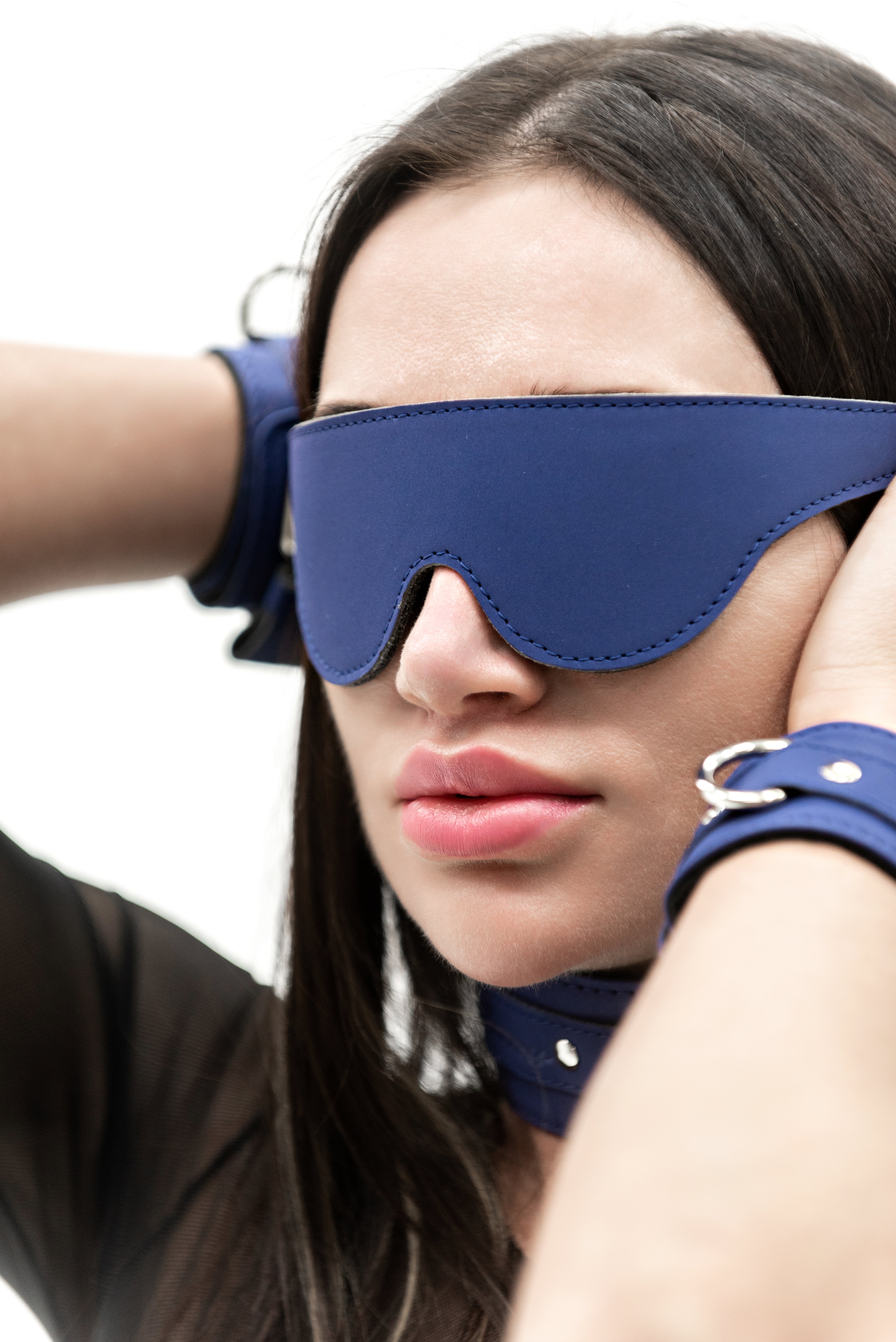 Navy Blue Faux Leather BDSM blindfold, BDSM eye mask