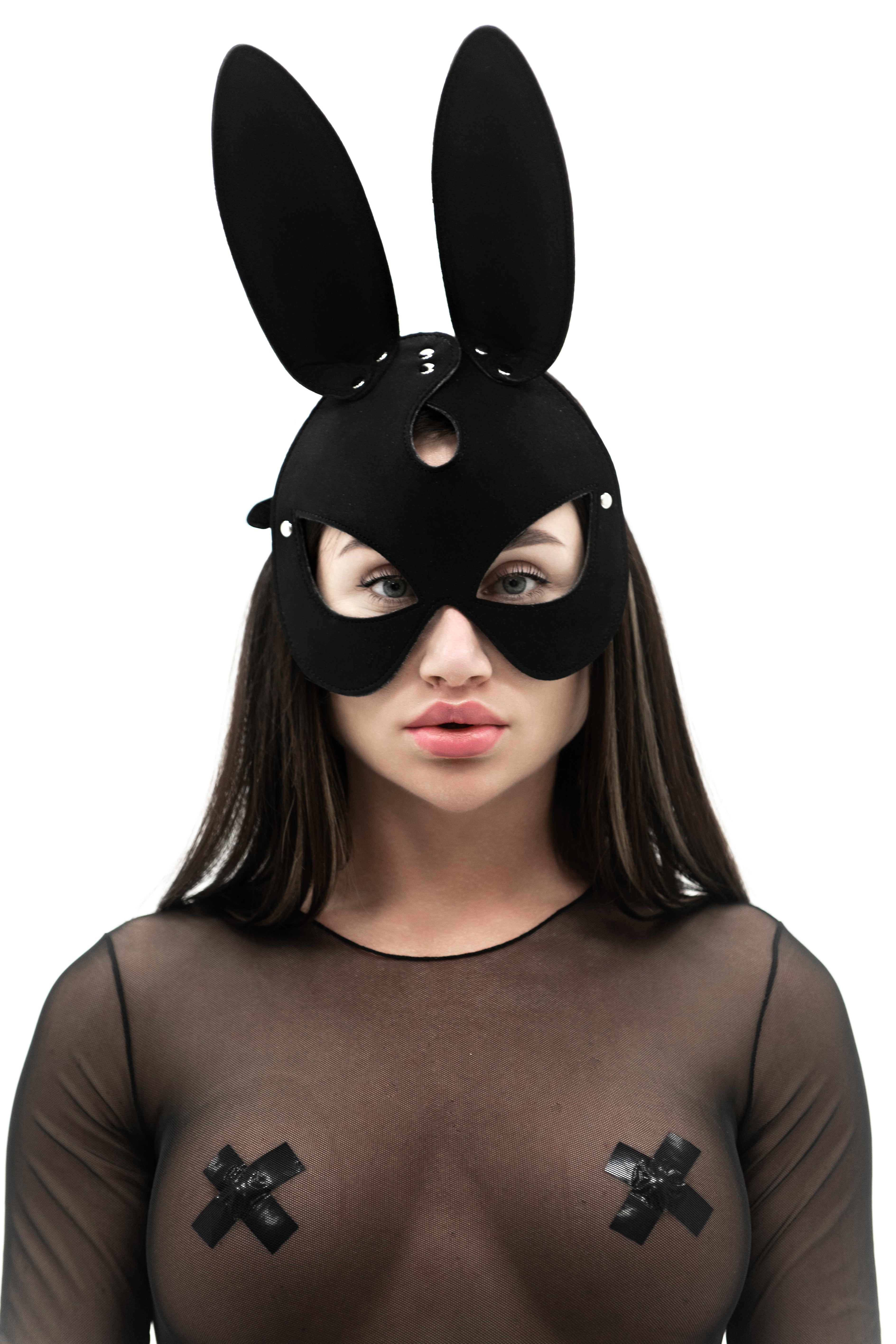 Black Faux Leather Bunny Face mask.