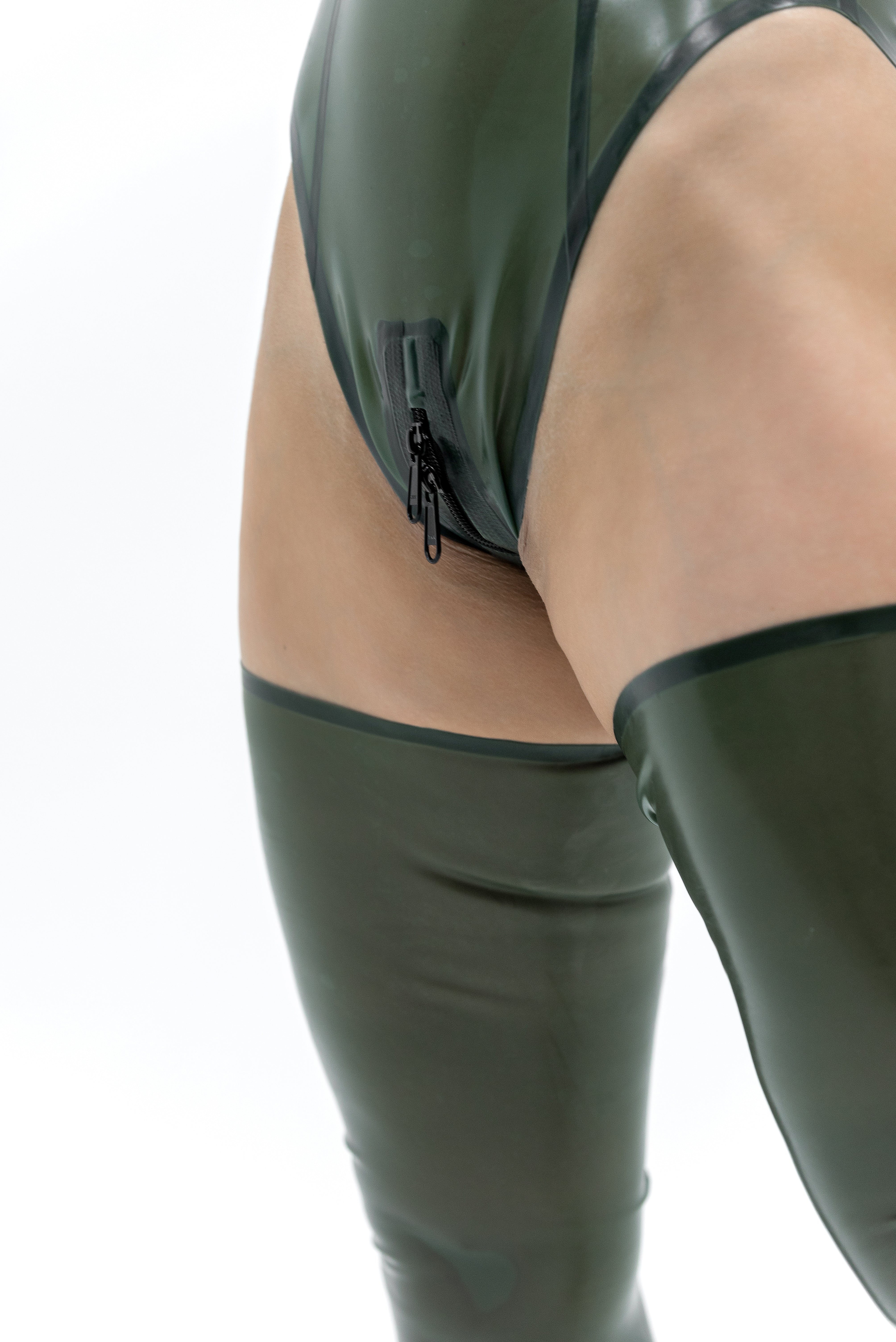 Semi-transparent Olive Full-length Latex Stockings