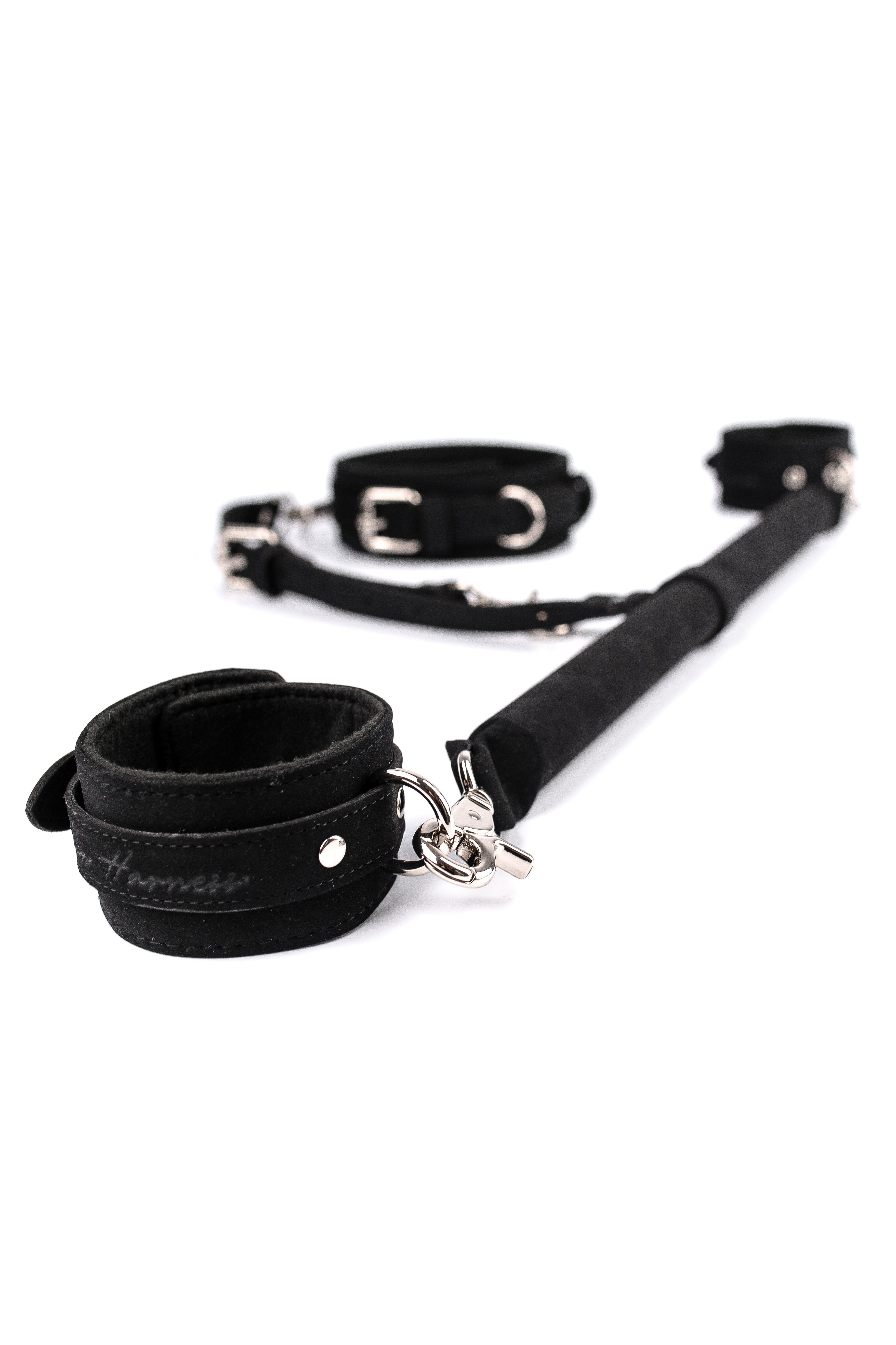 3 Point BDSM Faux Leather Spreader Bar with cuff hooks