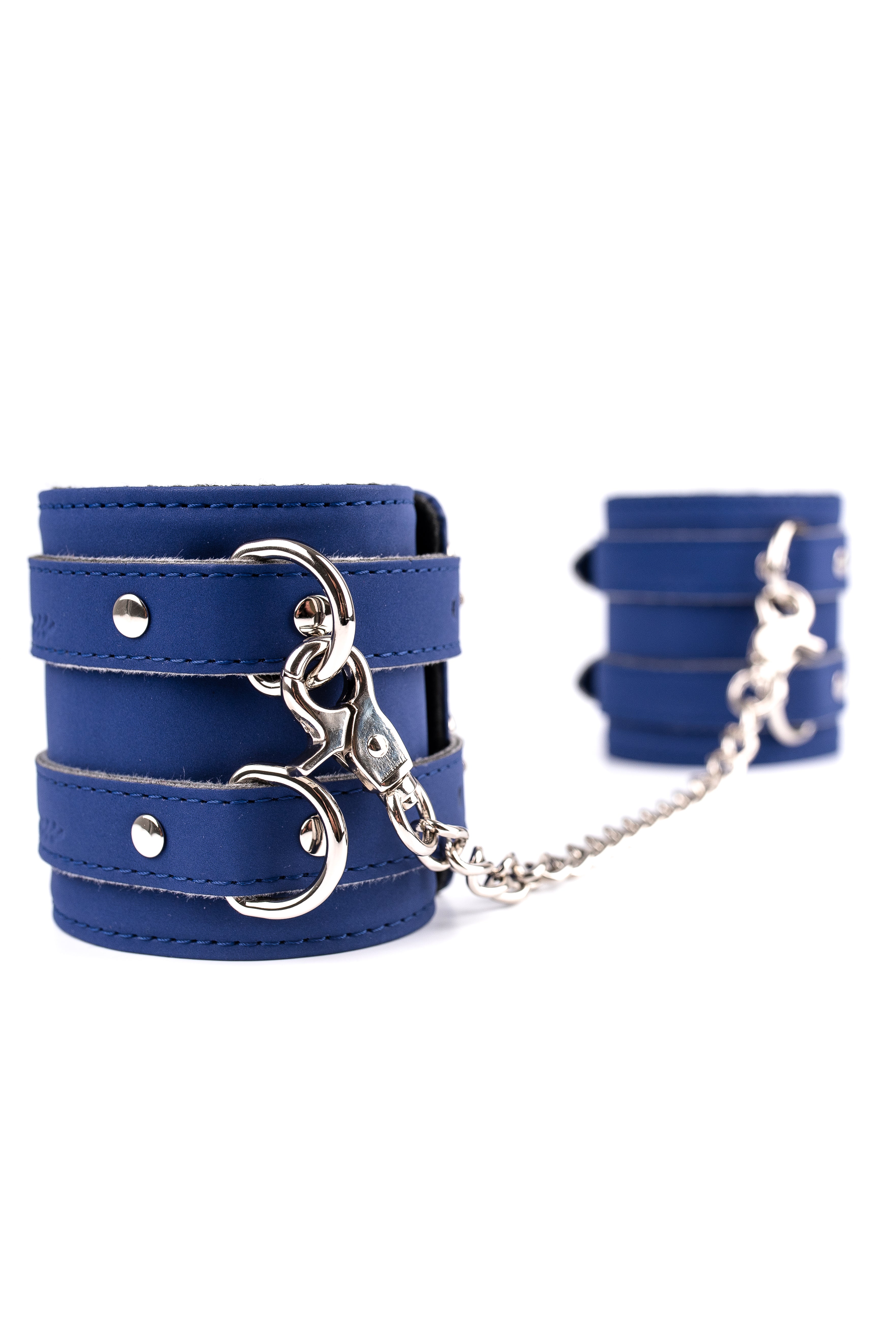 Vegan Leather Wide Handcuffs, Ankle cuffs with chain connector