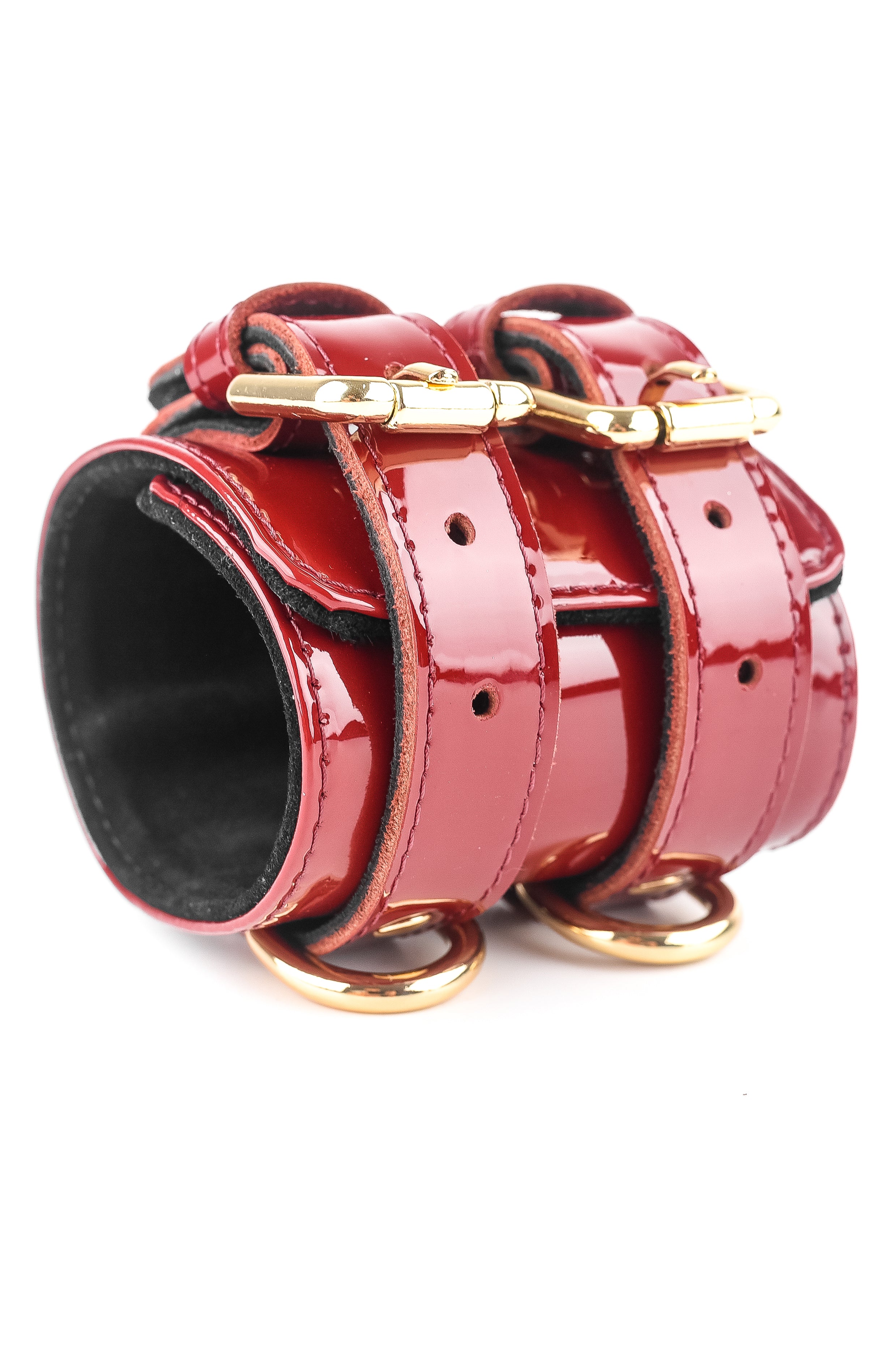 Wide Lacquered Handcuffs, Ankle cuffs, BDSM Leather Restraints