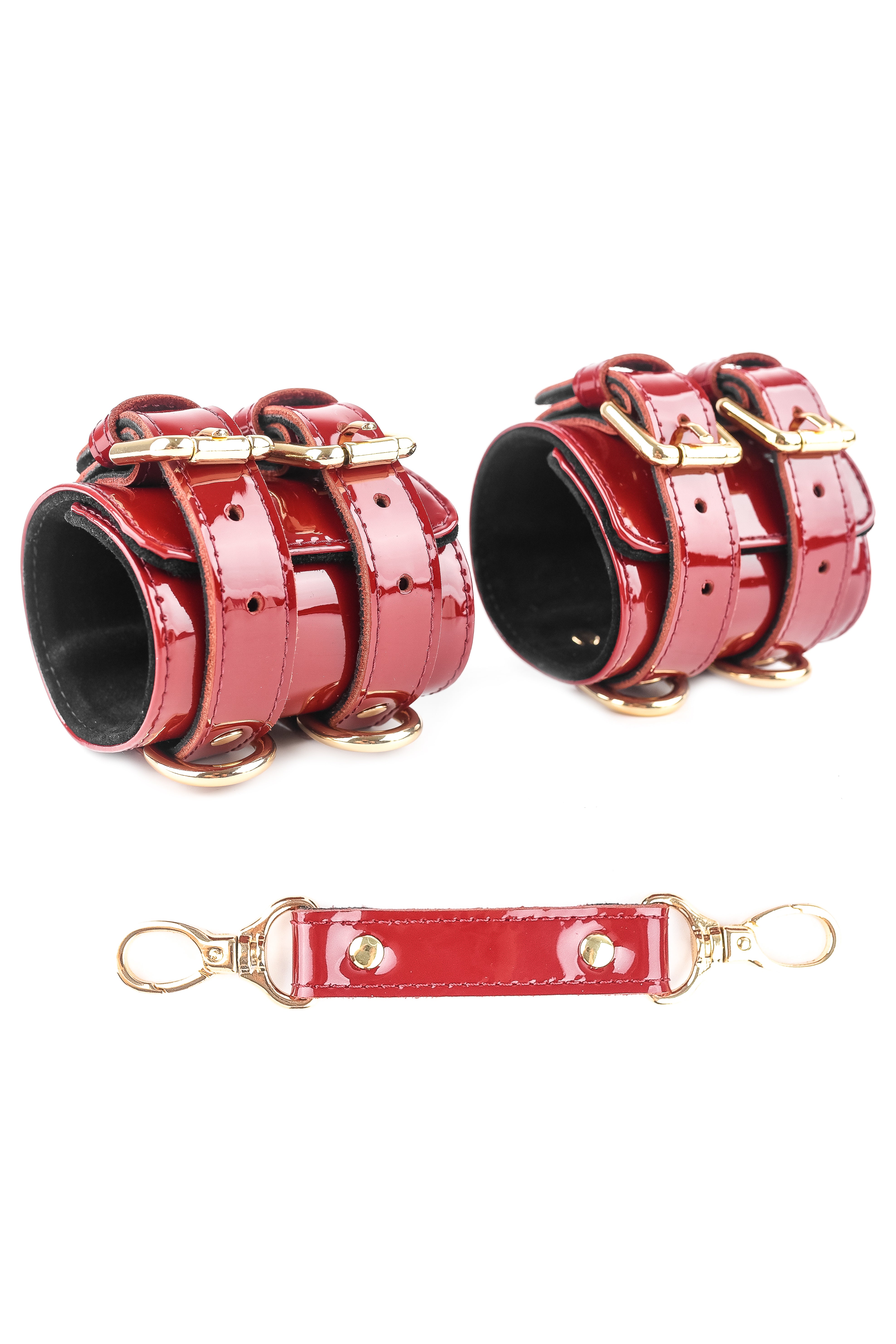 Wide Lacquered Handcuffs, Ankle cuffs, BDSM Leather Restraints