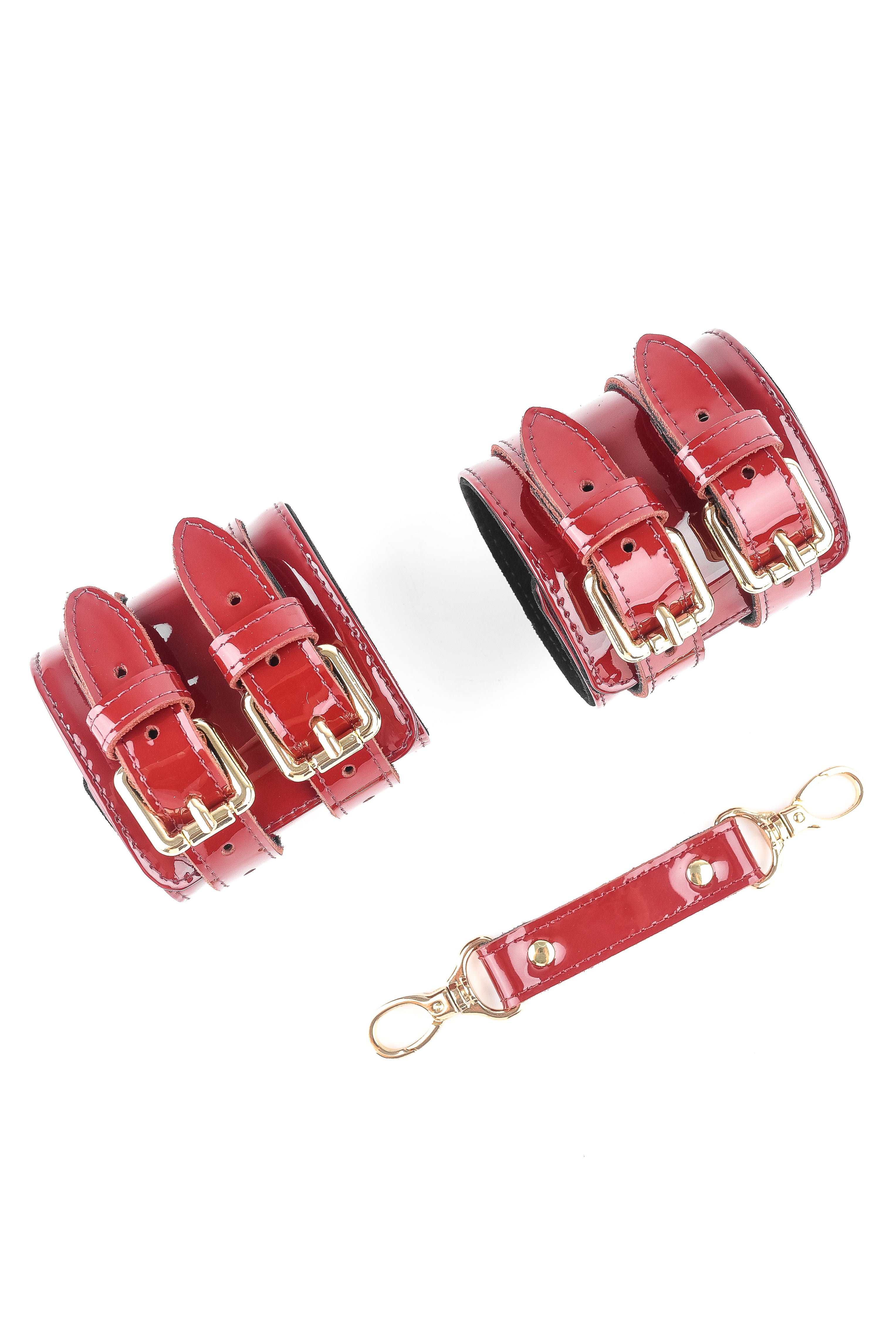 Wide Lacquered Handcuffs, Ankle cuffs, BDSM Leather Restraints