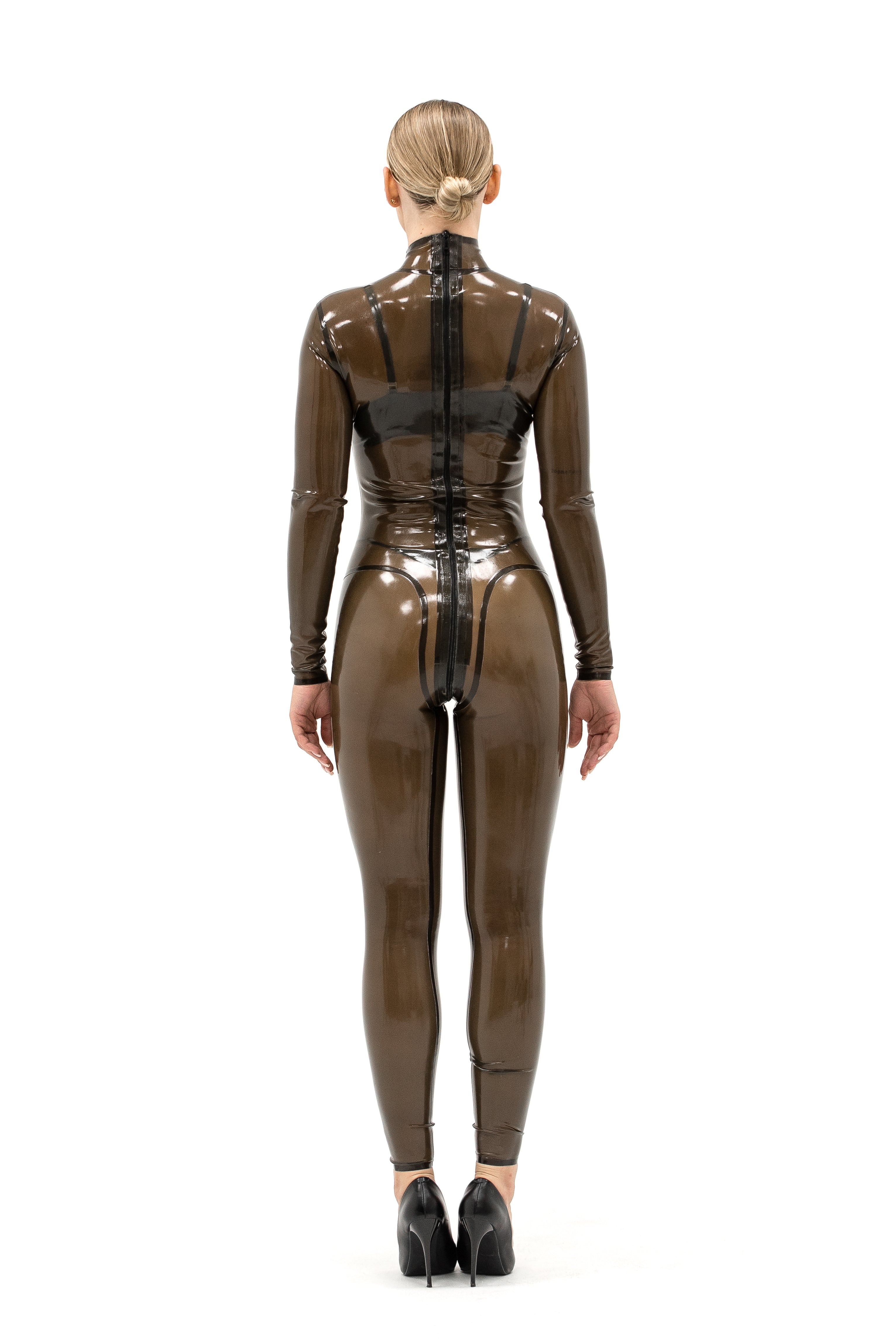 Full Body Latex Catsuit. Semi-transparent Black