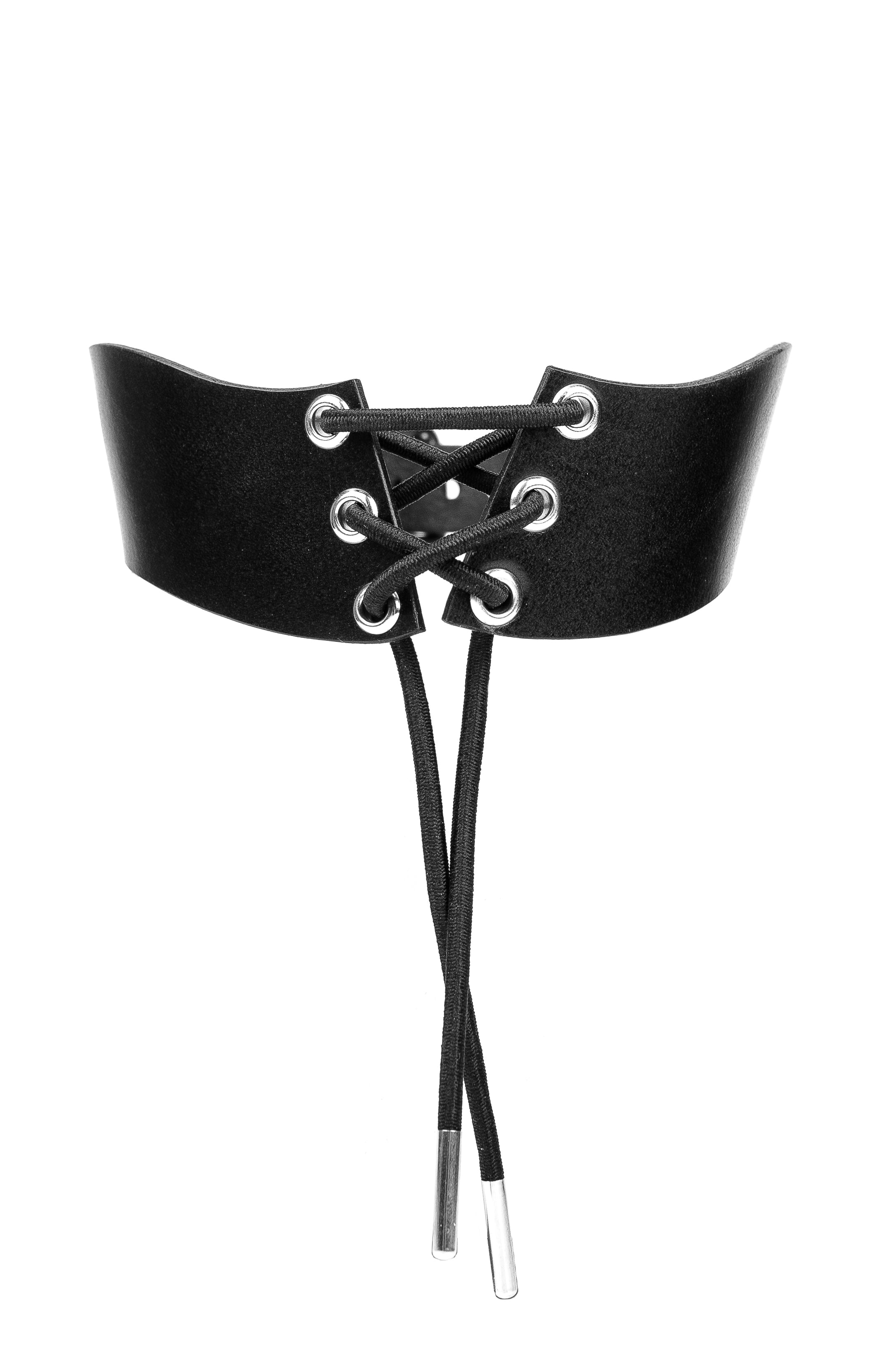 Strap Leather Choker with Front Lace-Up