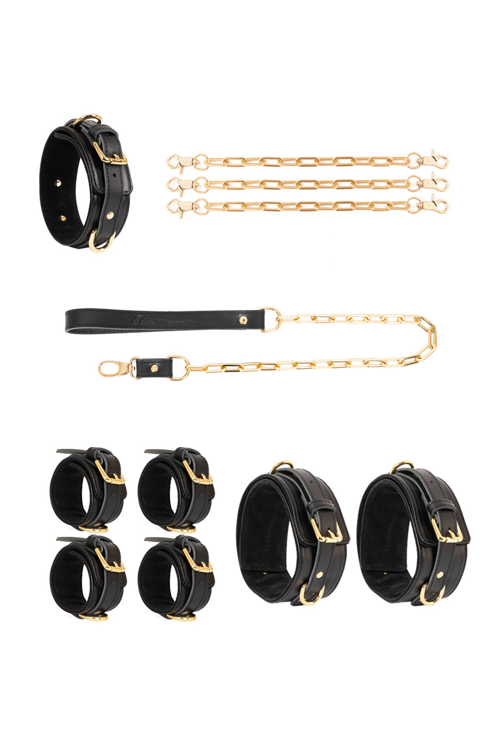 Leather set 4 in 1 with large links chain leash and connectors. 10 colors