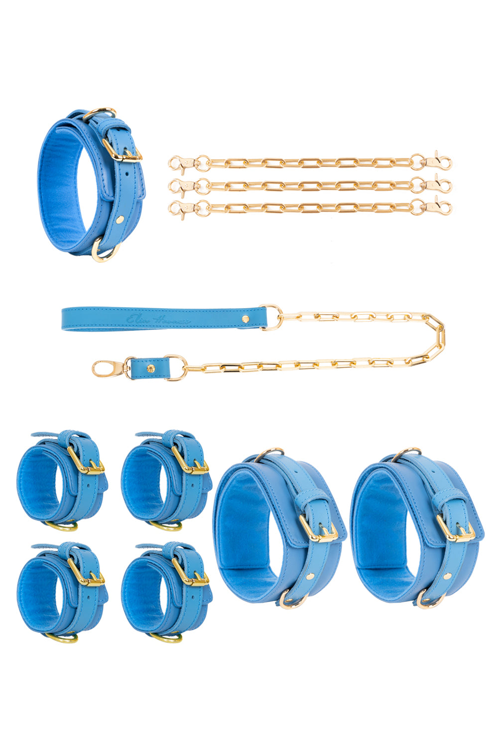 Leather set 4 in 1 with large links chain leash and connectors. 10 colors