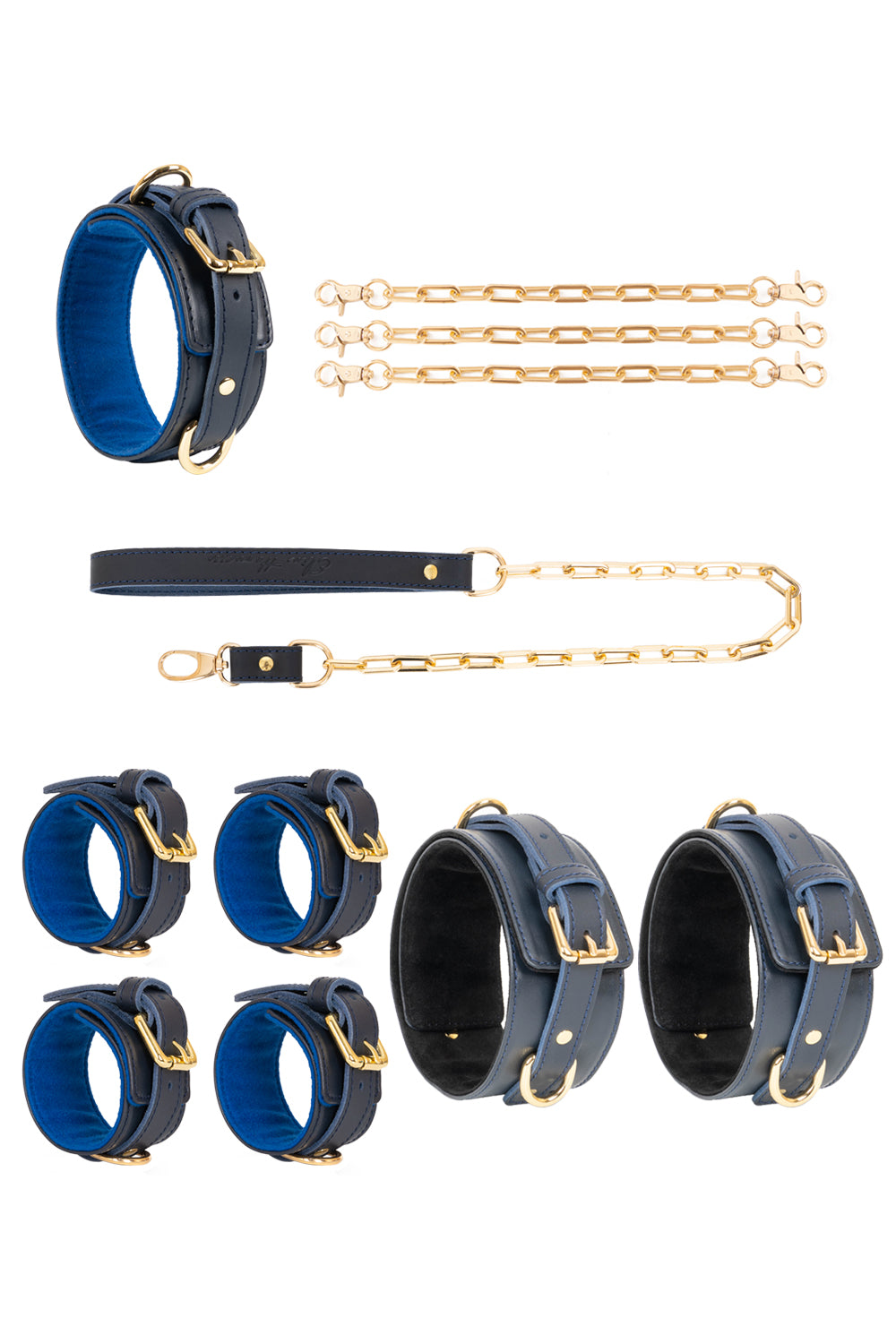 Leather set 4 in 1 with large links chain leash and connectors. 10 colors