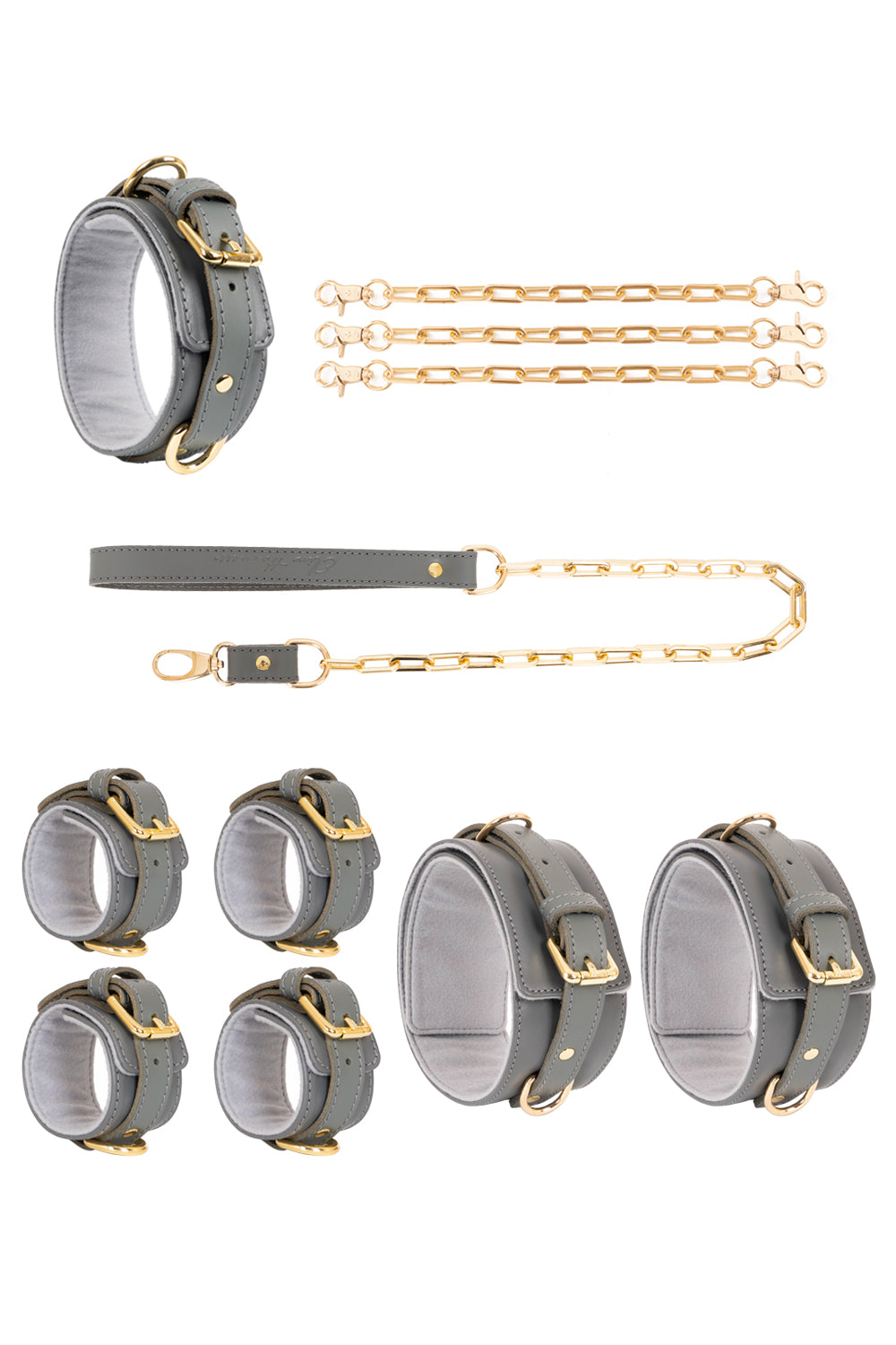 Leather set 4 in 1 with large links chain leash and connectors. 10 colors