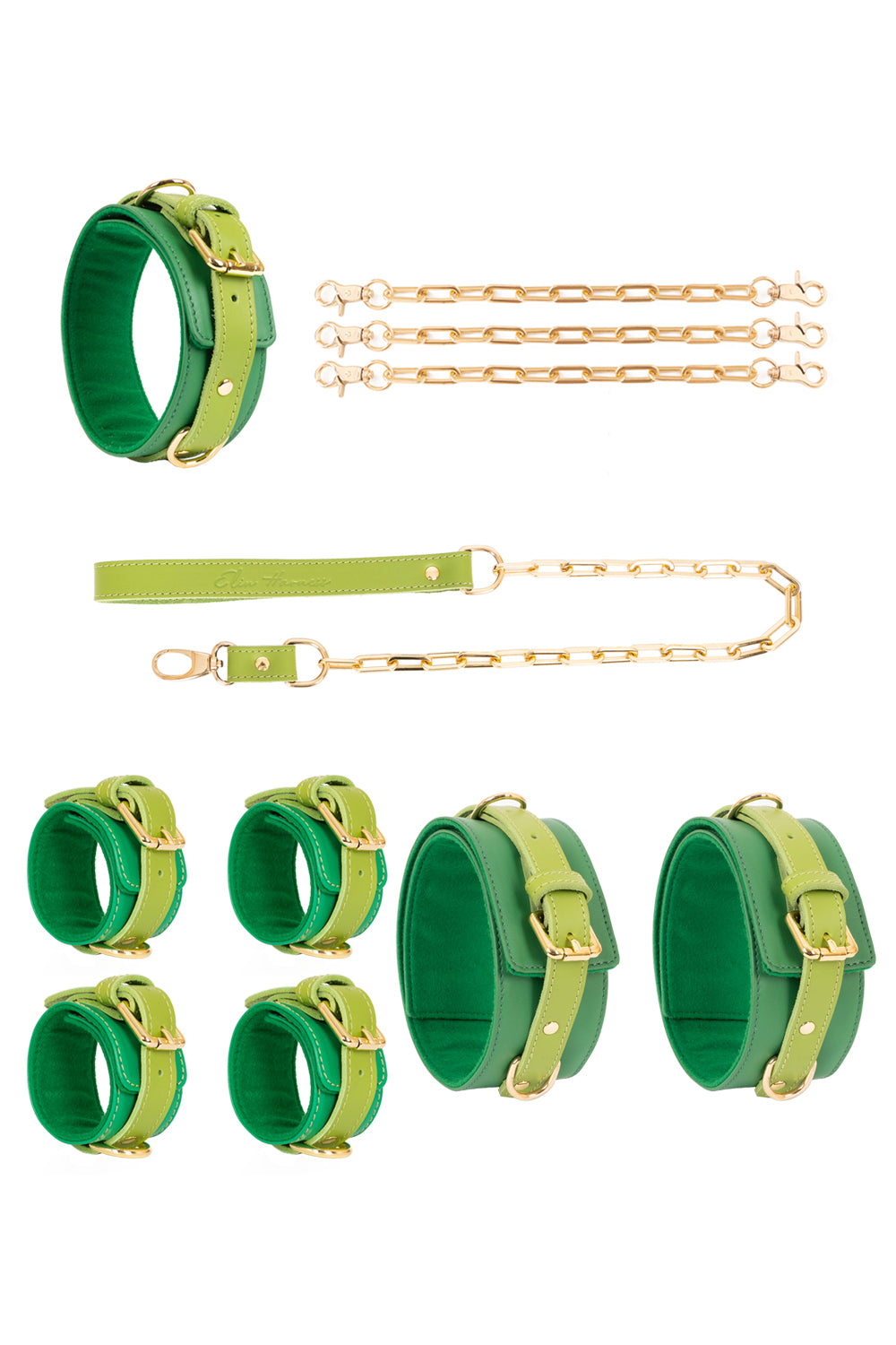 Leather set 4 in 1 with large links chain leash and connectors. 10 colors