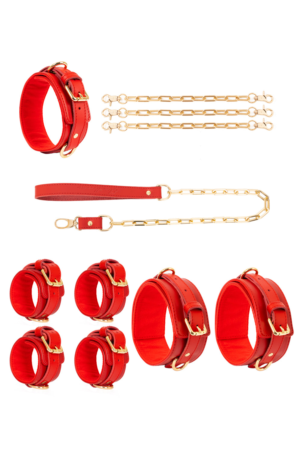 Leather set 4 in 1 with large links chain leash and connectors. 10 colors