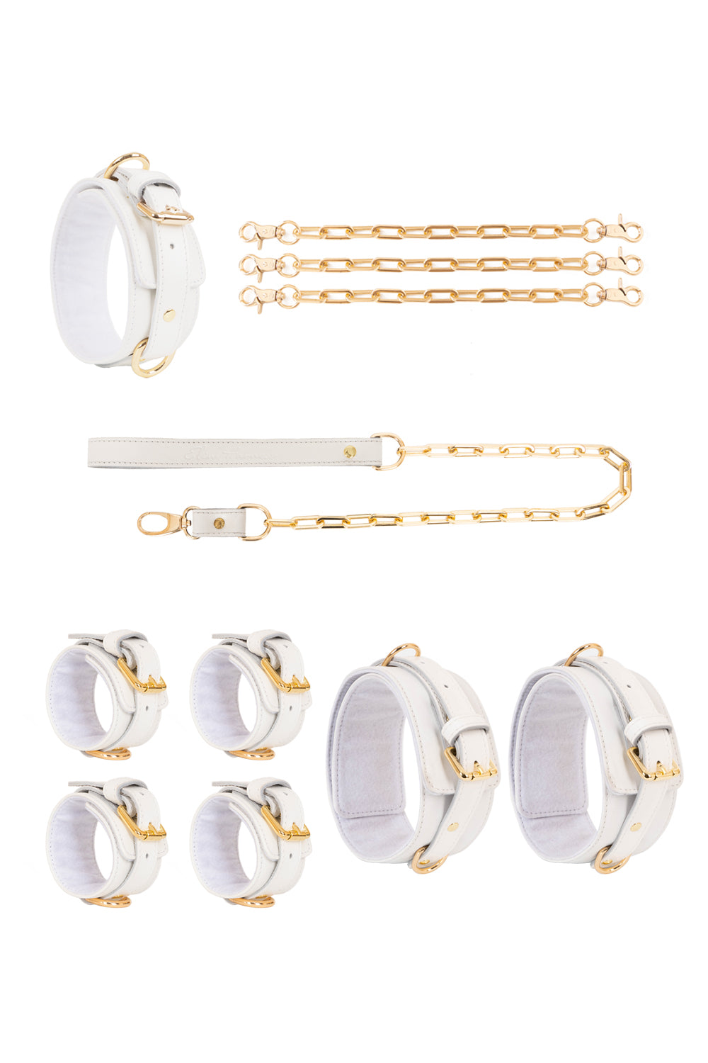 Leather set 4 in 1 with large links chain leash and connectors. 10 colors