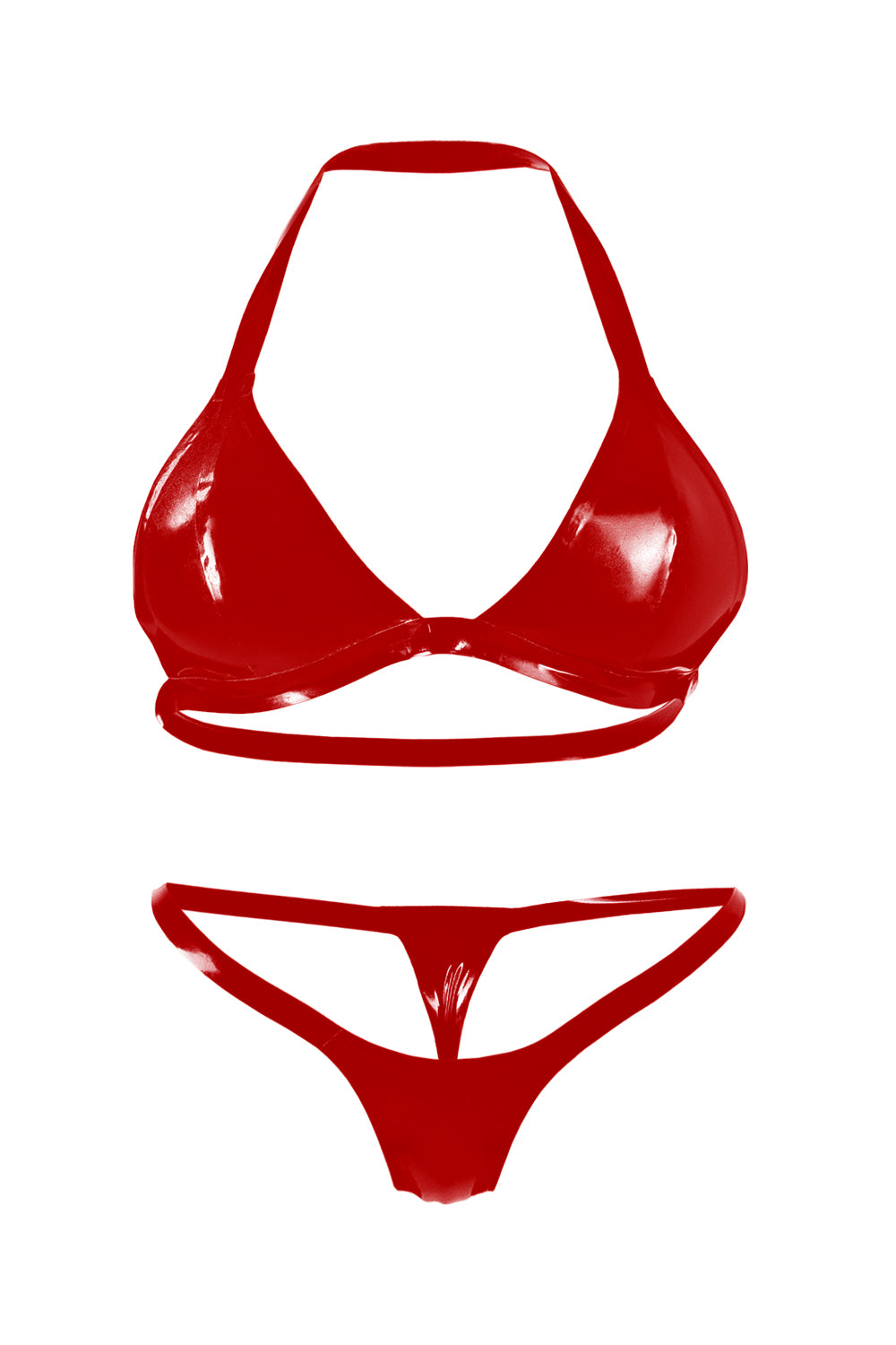 Latex Lingerie, Latex bra + micro bikini. Red