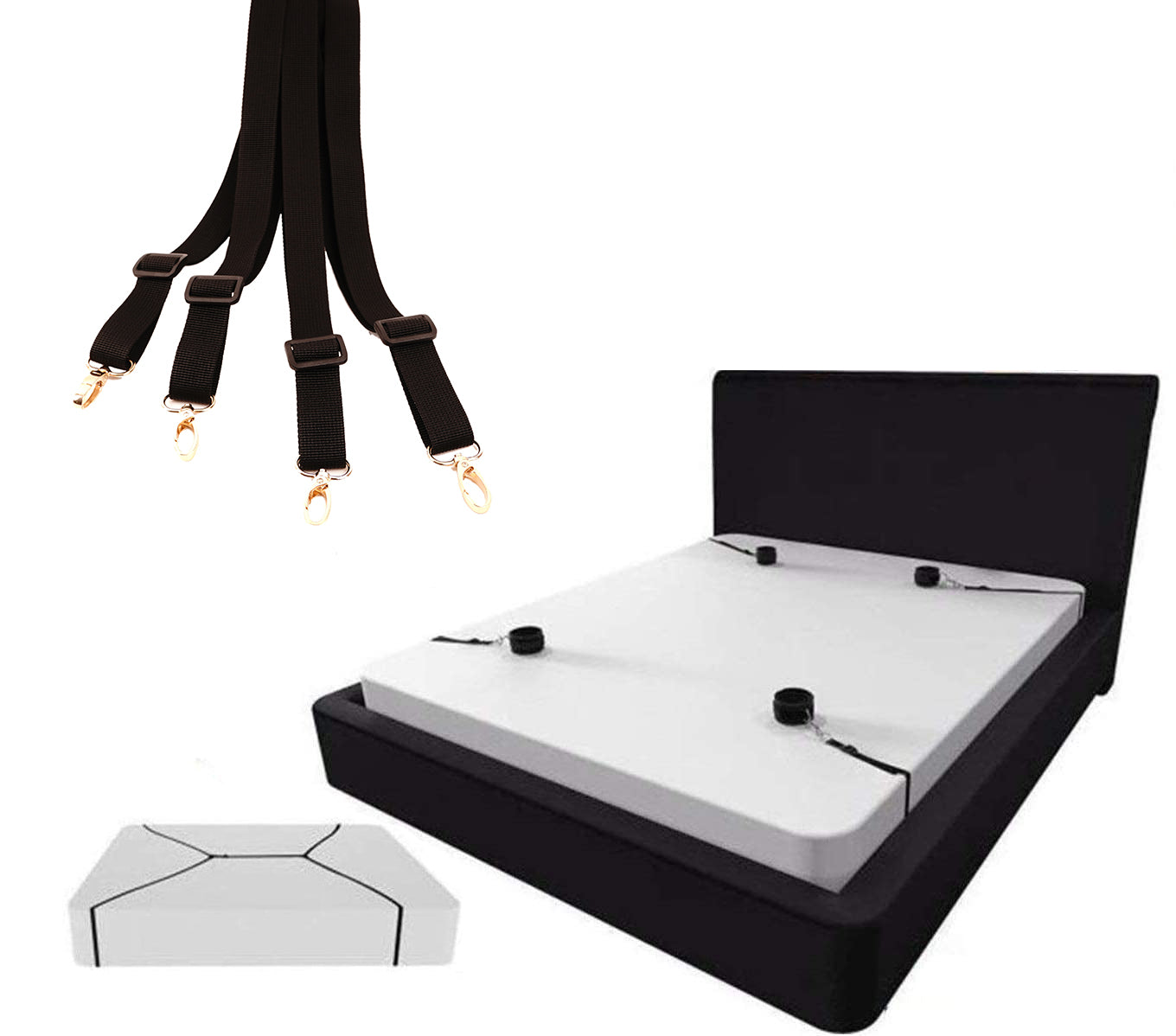All inclusive Leather Bondage Set with Bed Restraints. 10 colors