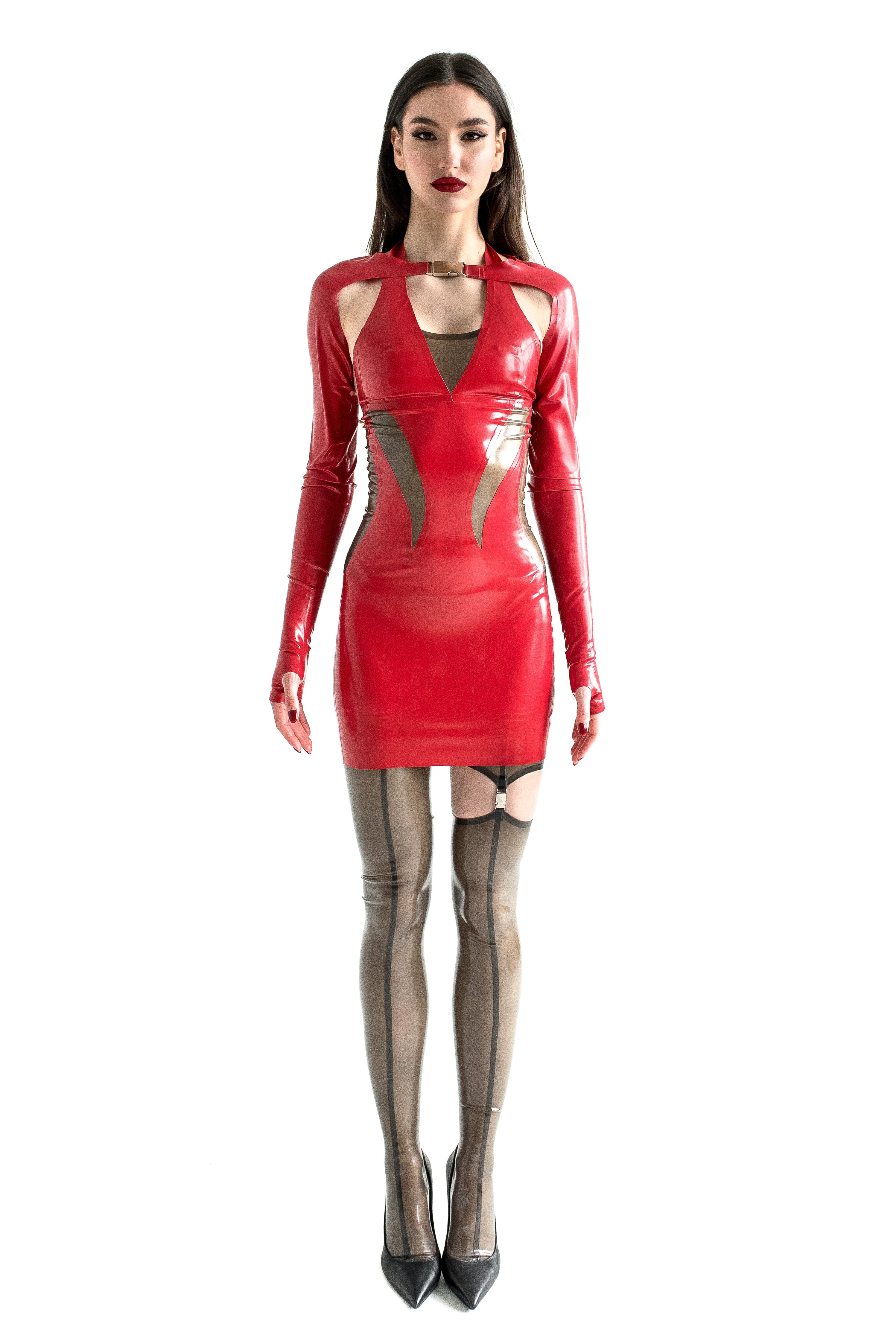 Latex Set Carmen Dress with bolero and stockings