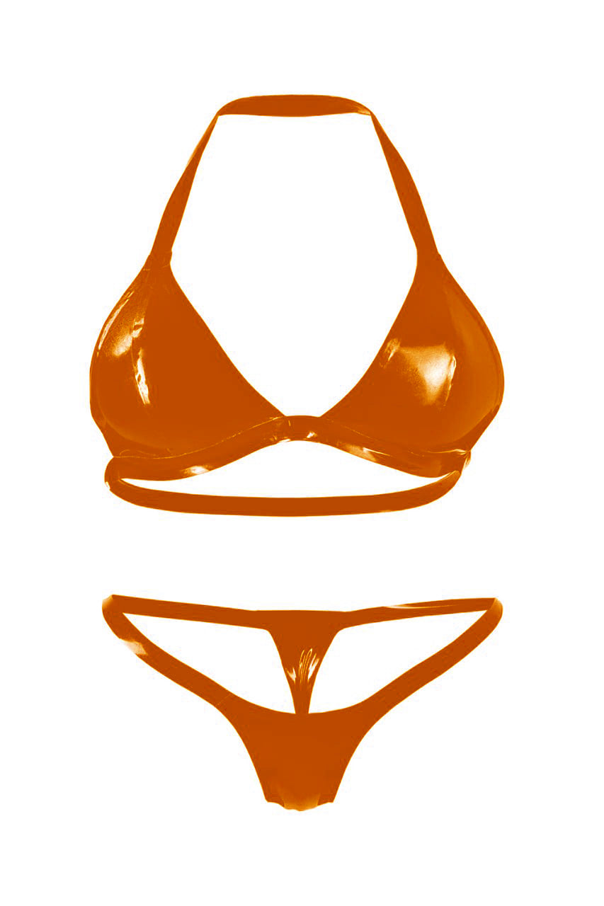 Latex Lingerie, Latex bra + micro bikini. Apricot