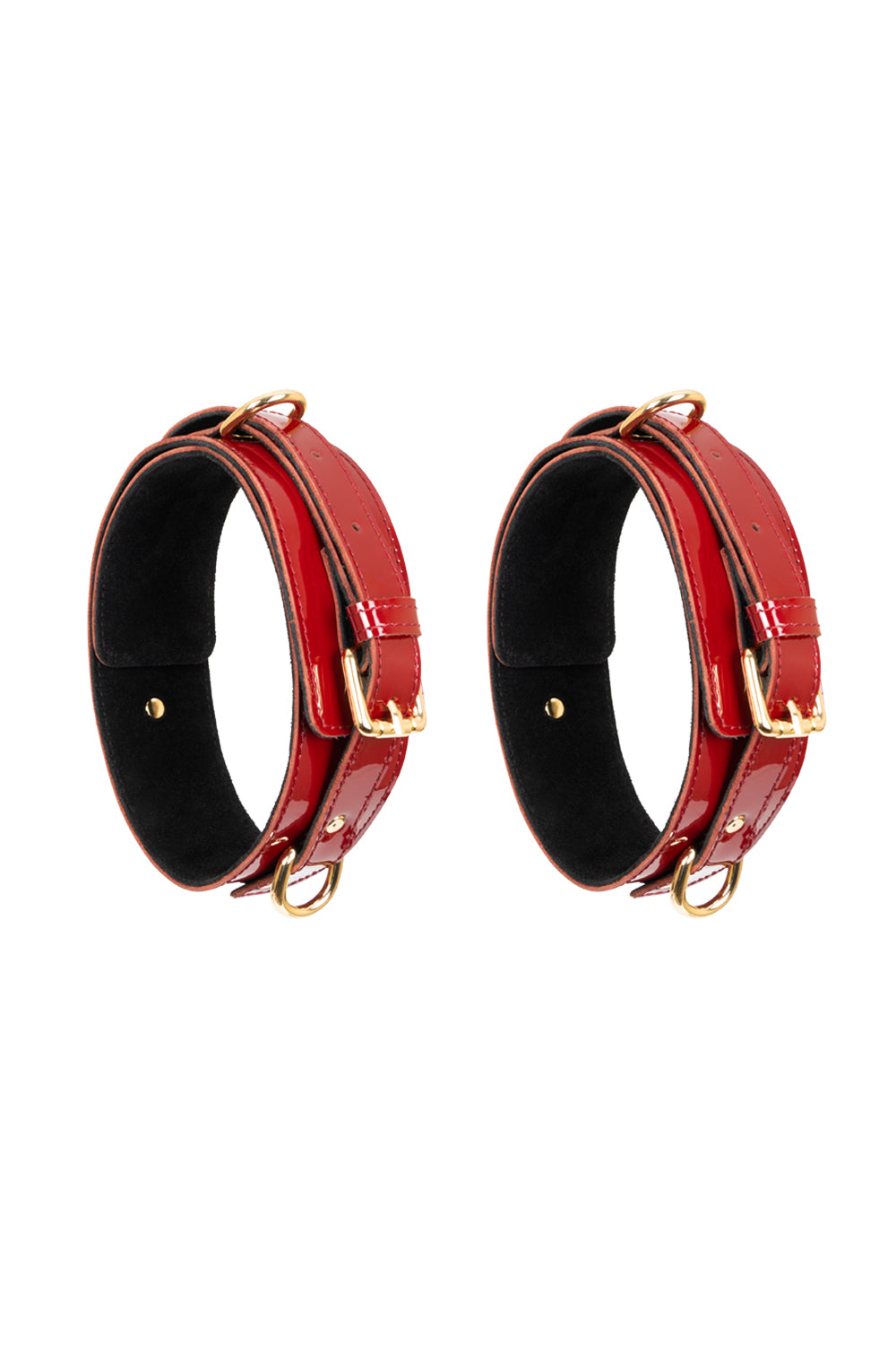 Luxury BDSM hip cuffs, lacquered leather garters. Burgundy