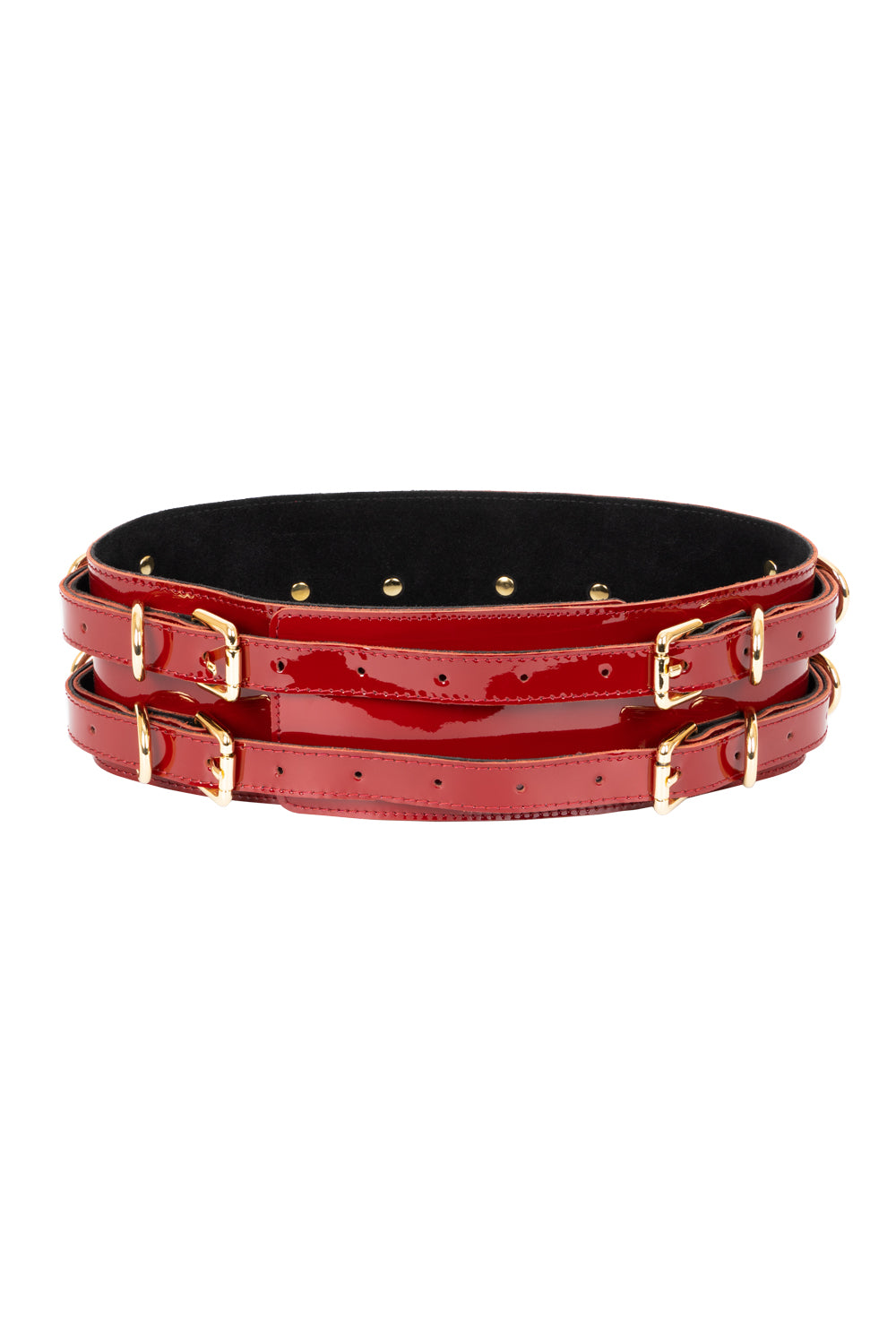 Lacquered Leather Waist Belt. Burgundy