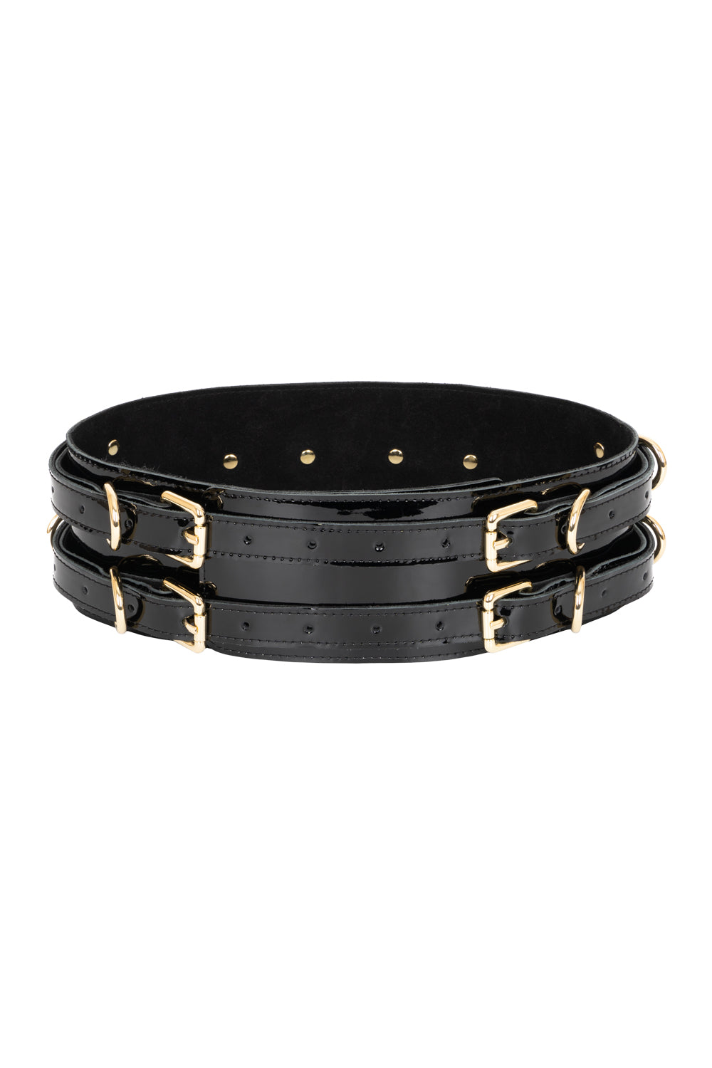 Lacquered Leather Waist Belt. Black