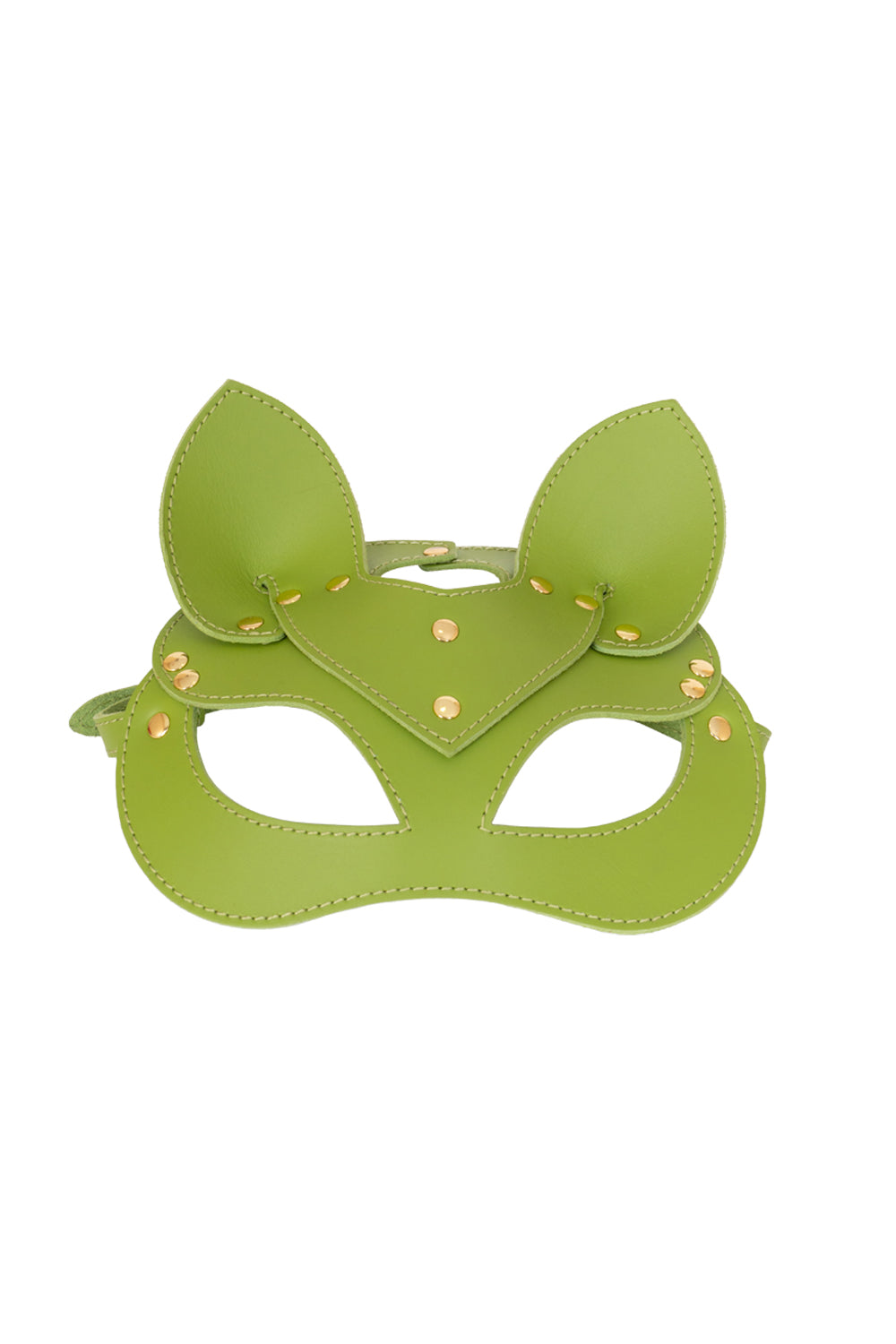 Leather сat mask, kitty fetish mask. Green