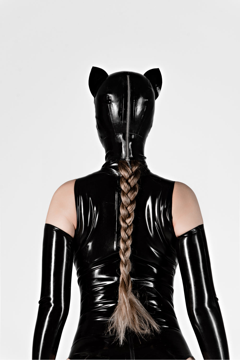 Latex cat mask with opened mouth. Black