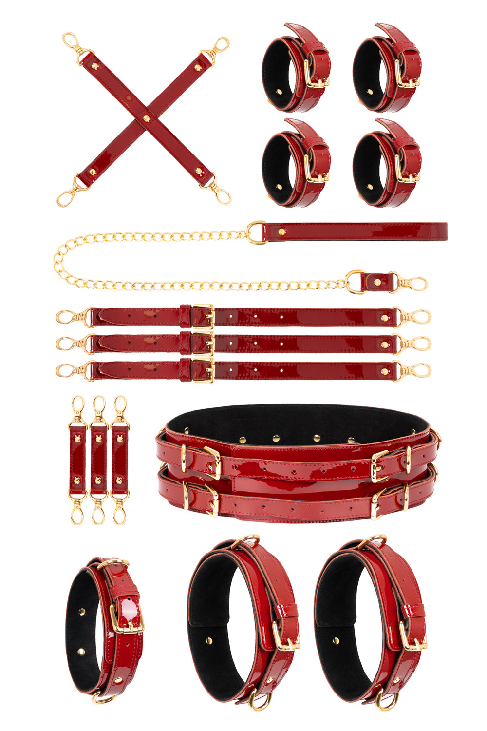 Lacquered leather FULL Set with chain leash. Burgundy
