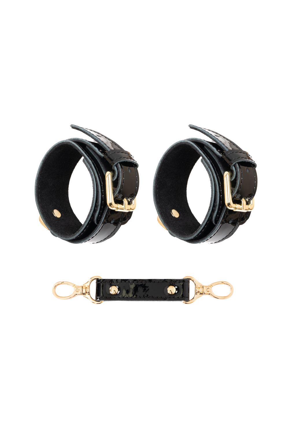 Lacquered leather handcuffs. Premium cuff set. Black