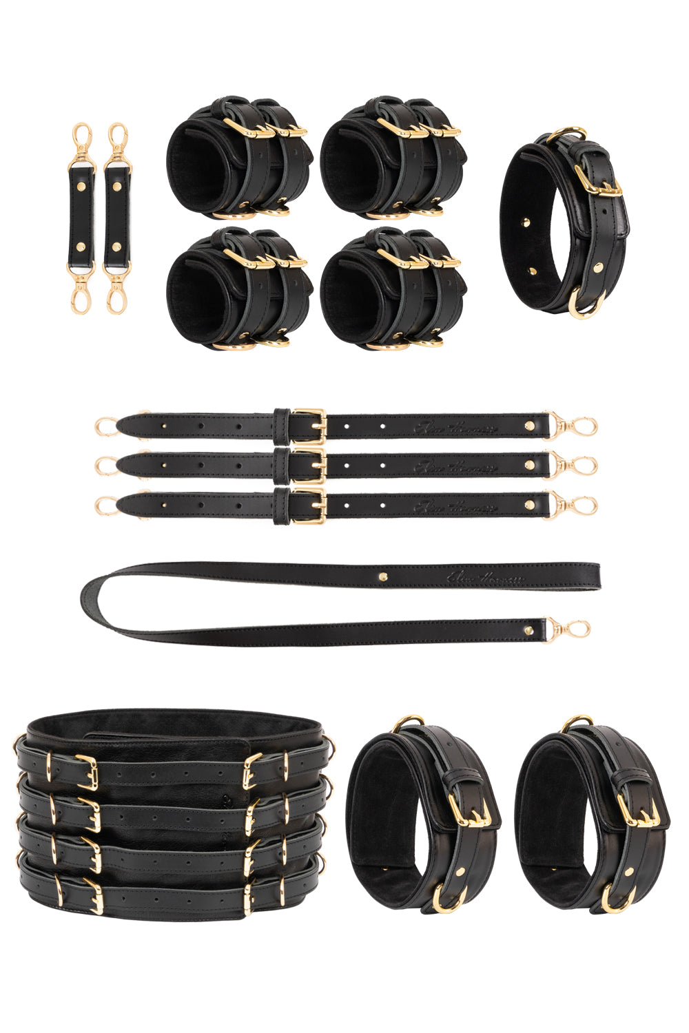 Black Luxury Full Leather Set with Wide Belt and Cuffs