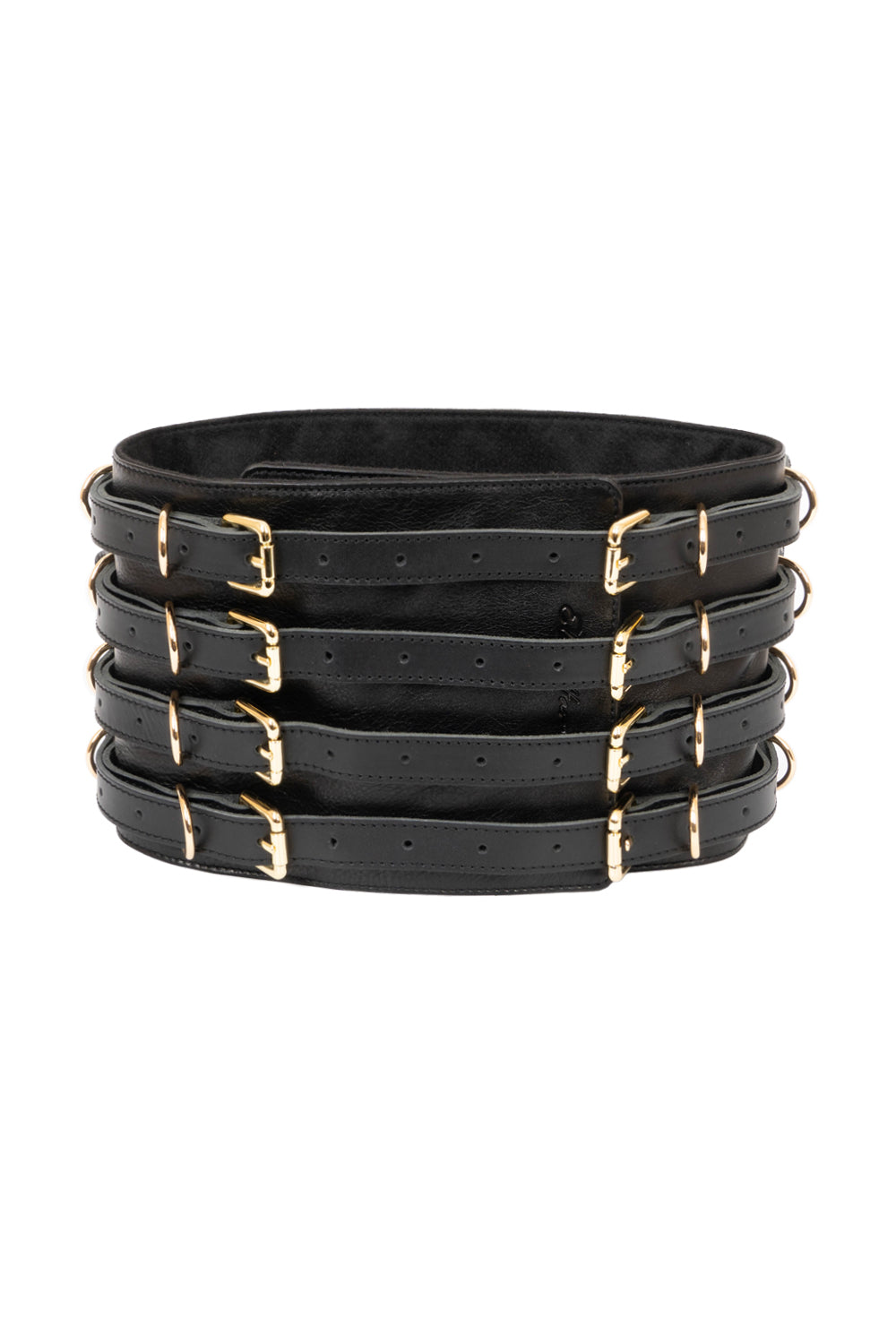 Wide waist belt with 4 adjustable straps. Black