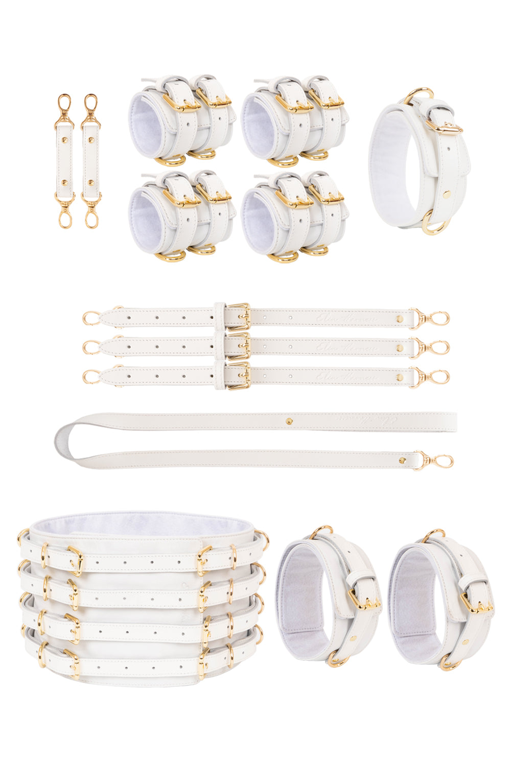 White Luxury Full Leather Set with Wide Belt and Cuffs