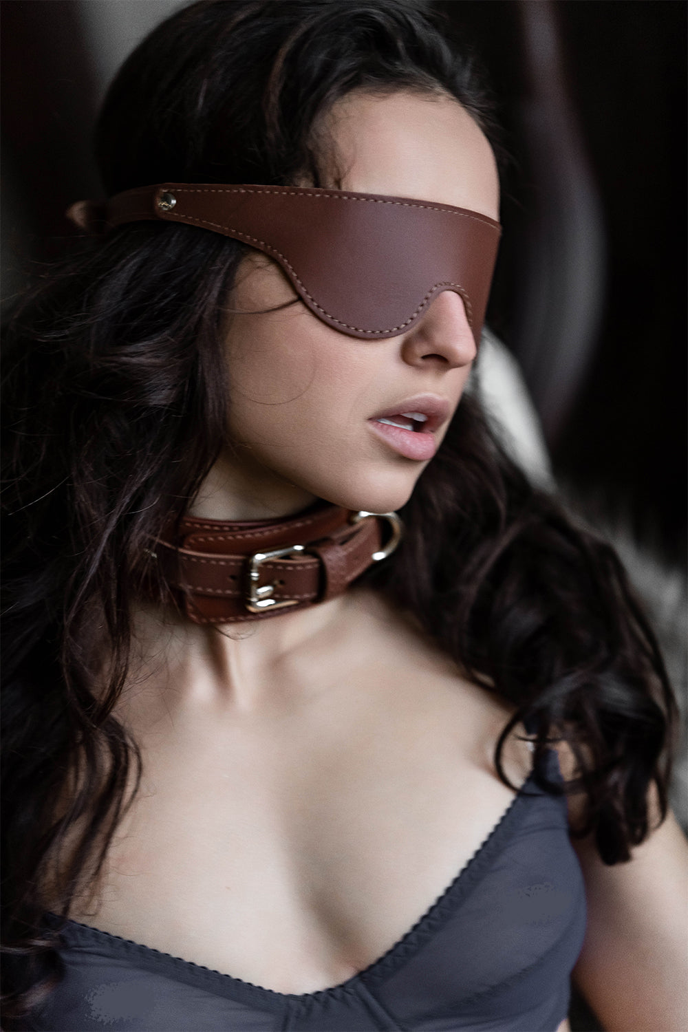 Brown Leather BDSM blindfold, BDSM eye mask