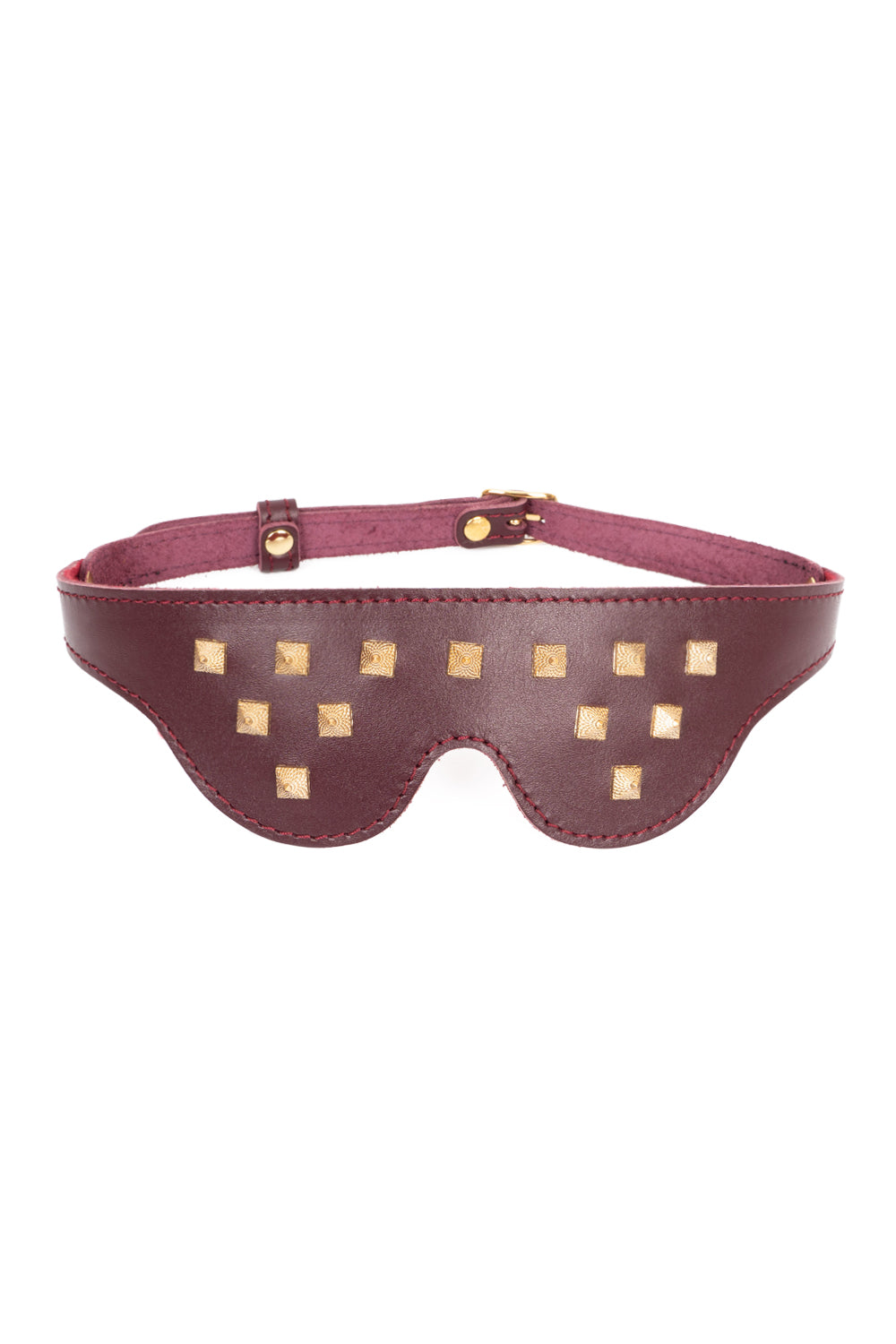 Leather Blindfold Mask with spikers. Burgundy