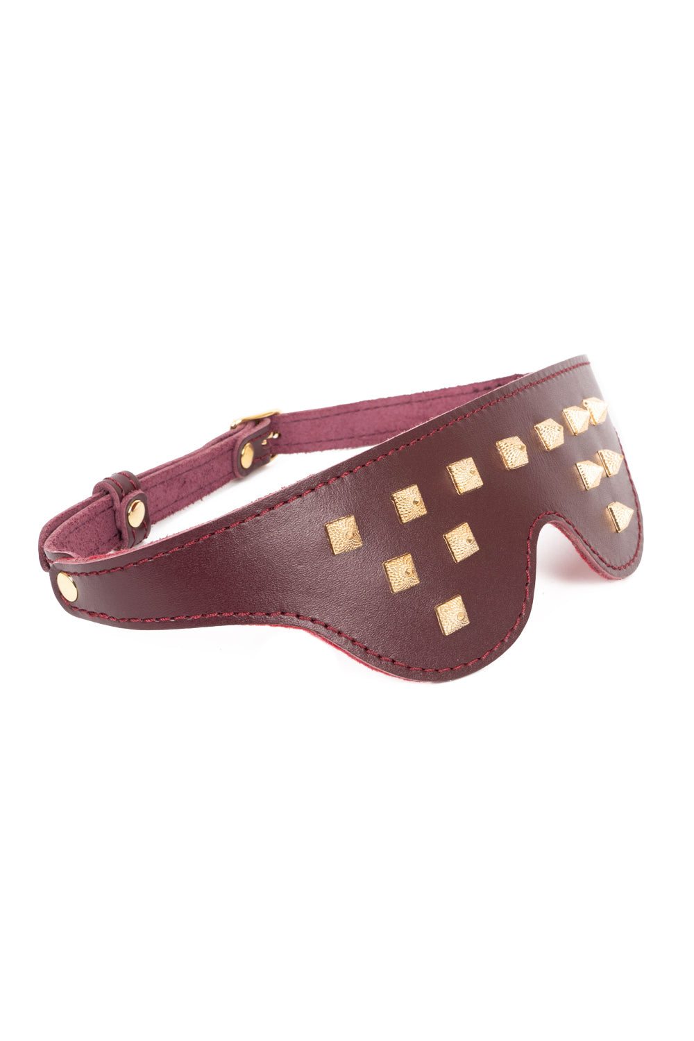 Leather Blindfold Mask with spikers. Burgundy