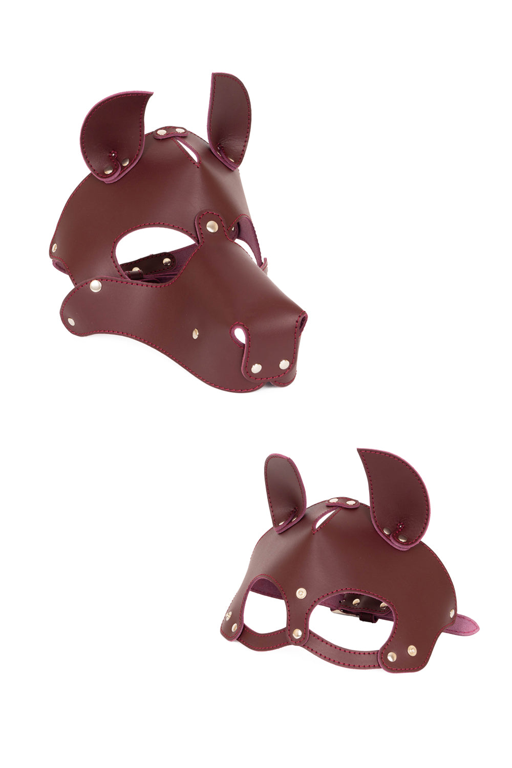 Dog mask with detachable muzzle. Burgundy