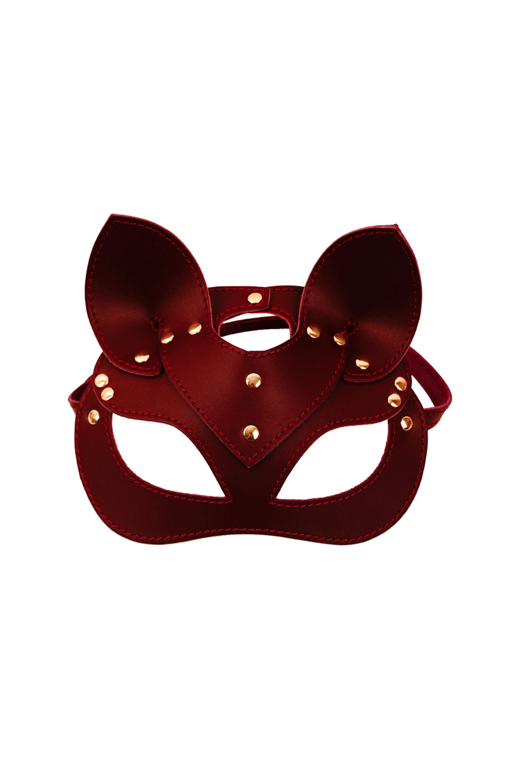 Leather сat mask, kitty fetish mask. Burgundy