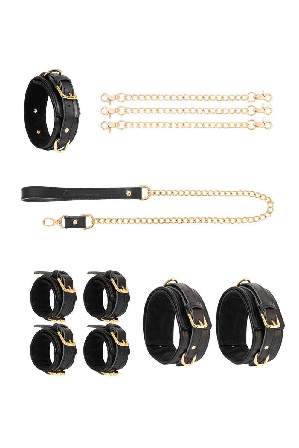 Leather set 4 in 1 with chain leash. 10 colors