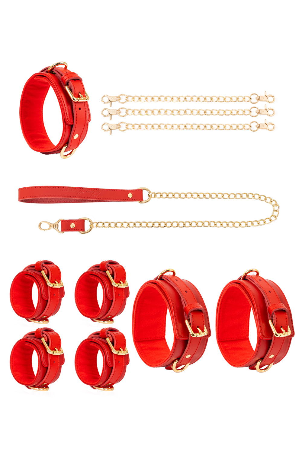 Leather set 4 in 1 with chain leash. 10 colors