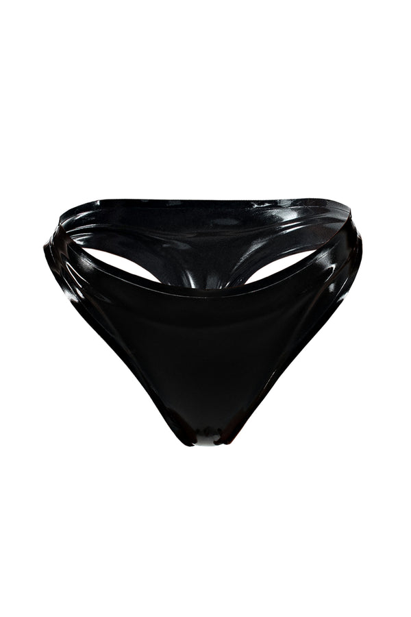Twopieces set of latex lingerie, latex bra, latex panties. Black