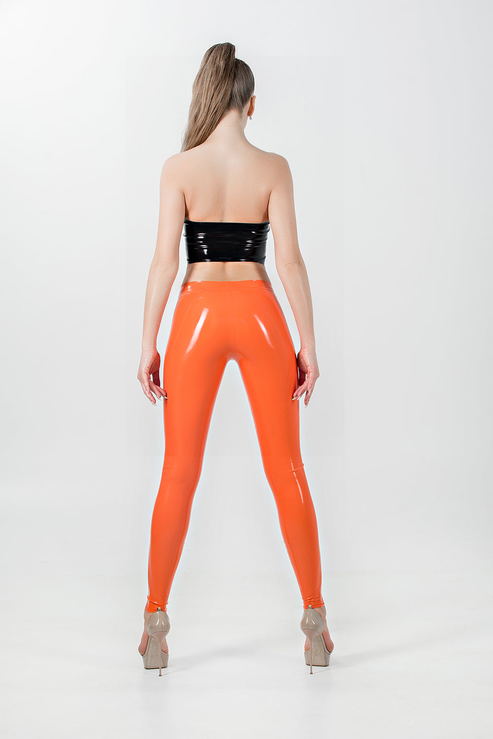 Latex Leggings with Waistband. Apricot