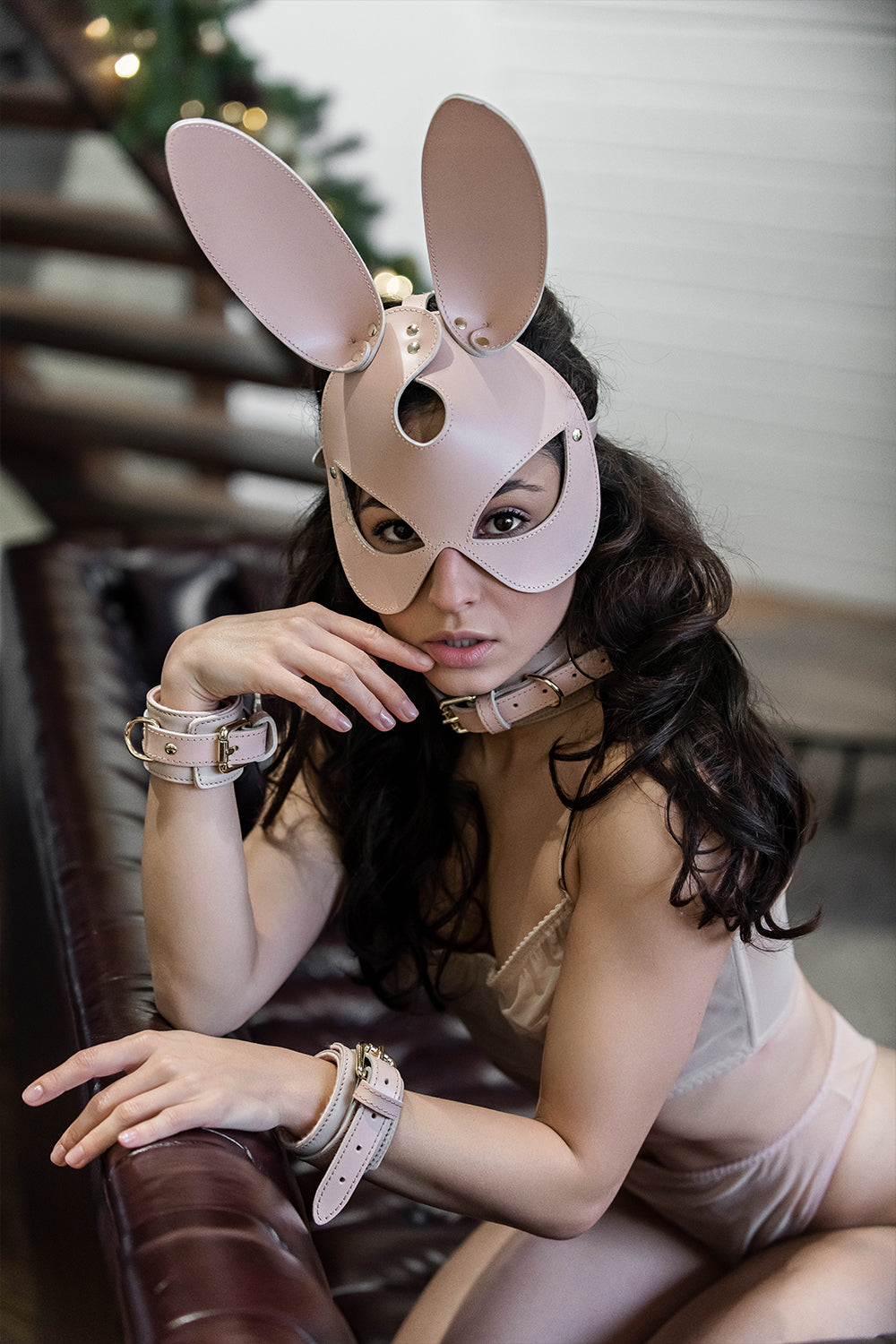 Rabbit mask, Leather Bunny Face mask. Pink