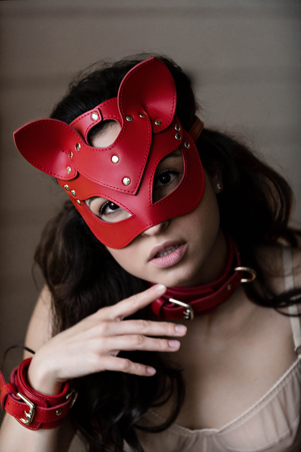 Leather сat mask, kitty fetish mask. Pink